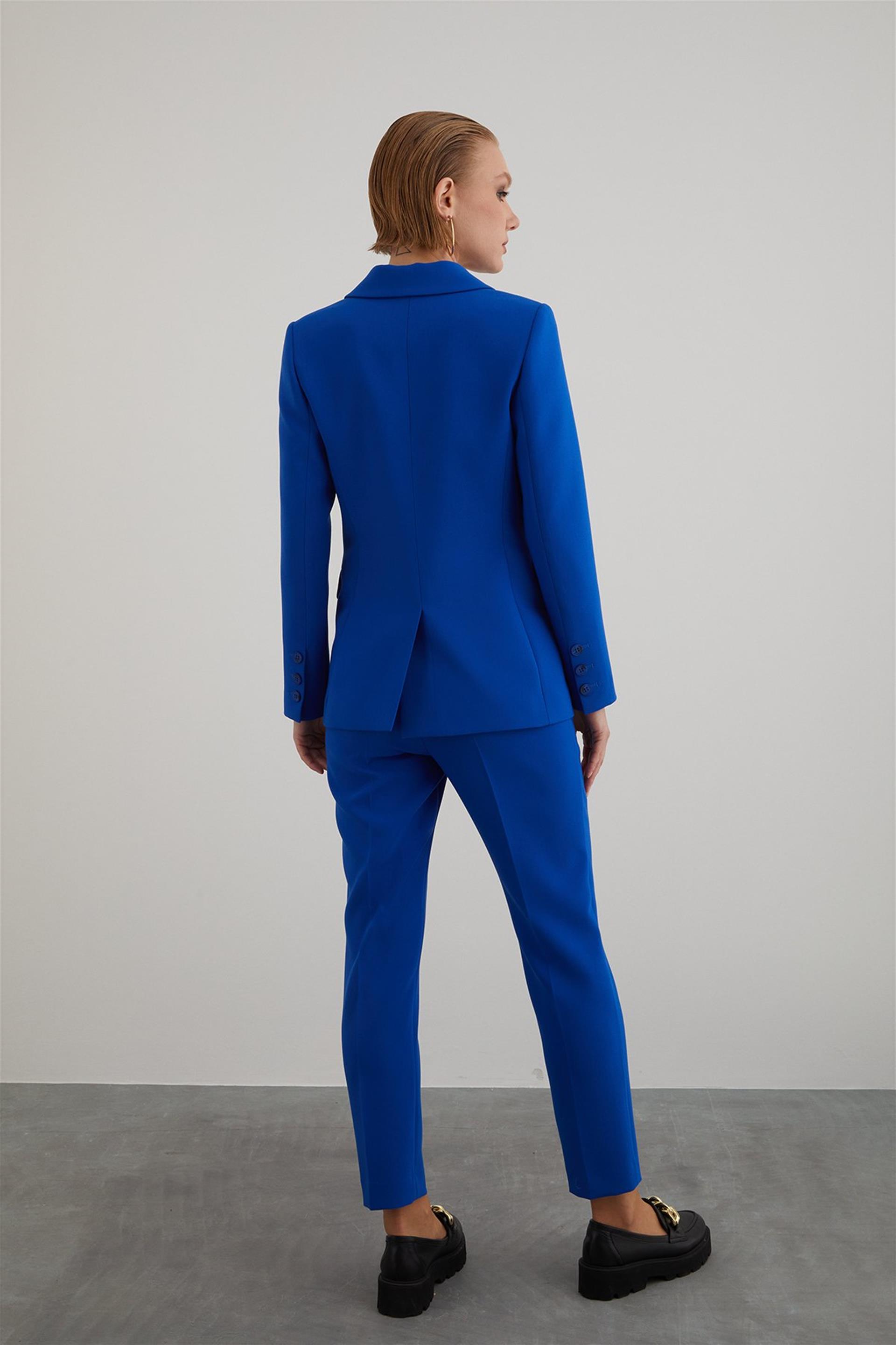 Double Breasted Carrot Pants Regular Navy Blue Fit Suit