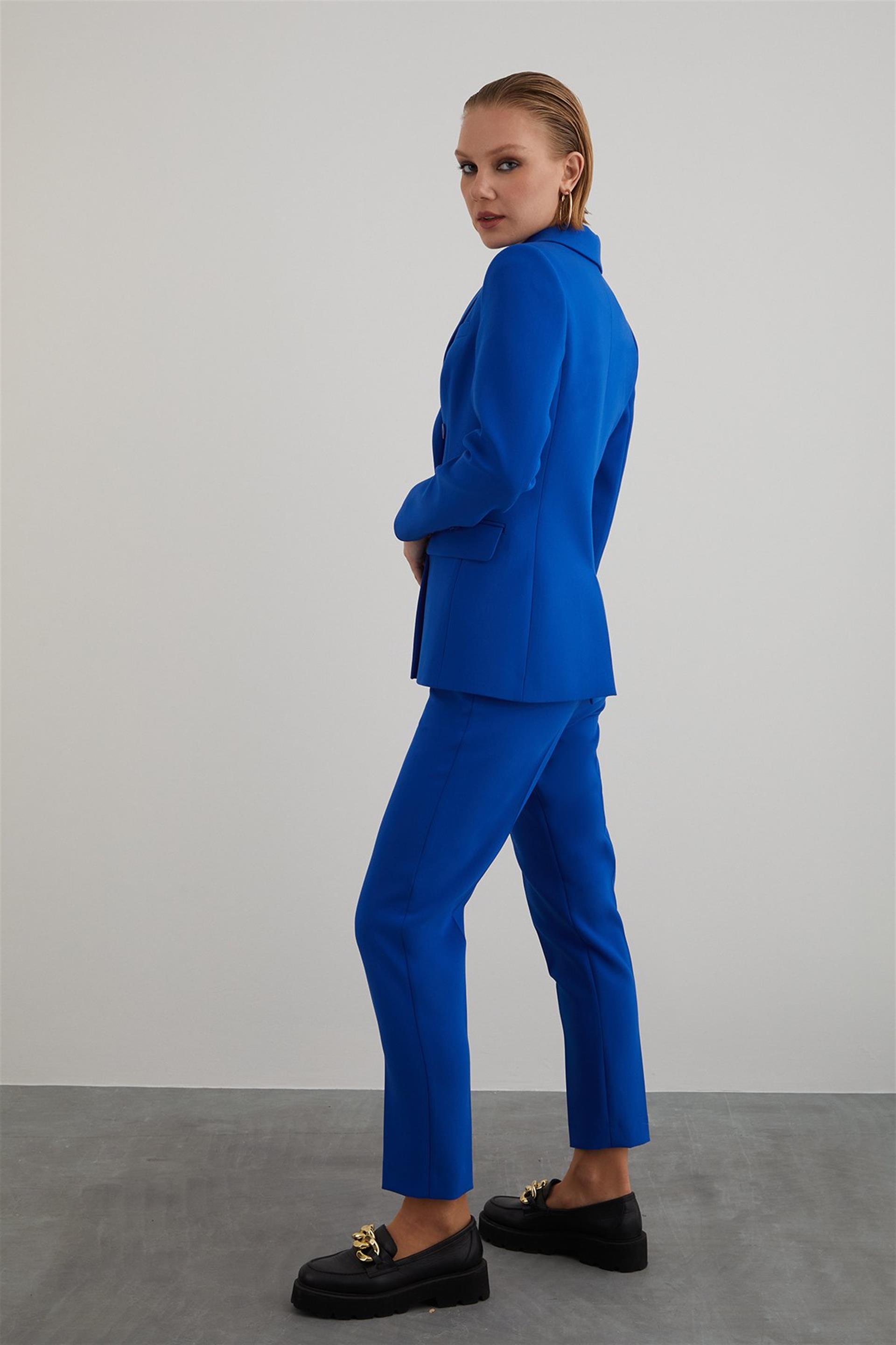 Double Breasted Carrot Pants Regular Navy Blue Fit Suit