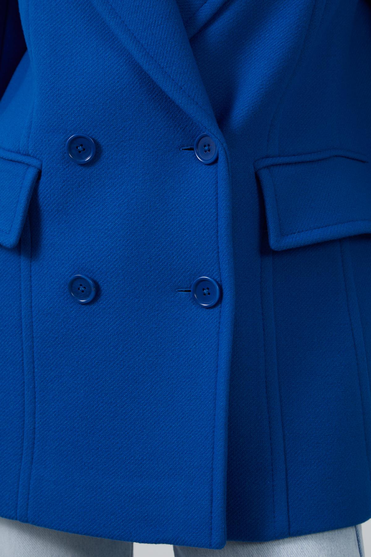 Kruvaze Kapama Geniş Cepli Mavi Ceket