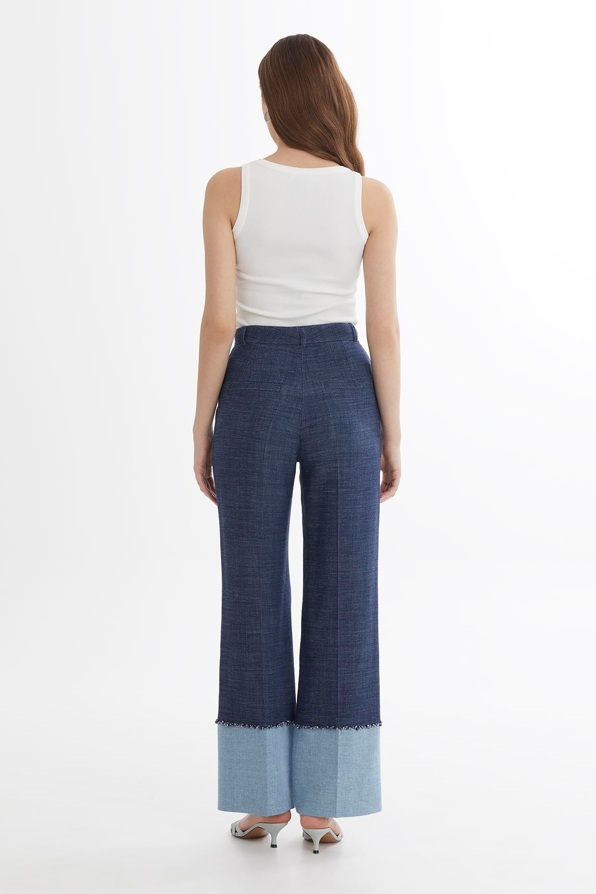 Double Paça Keten Pantolon