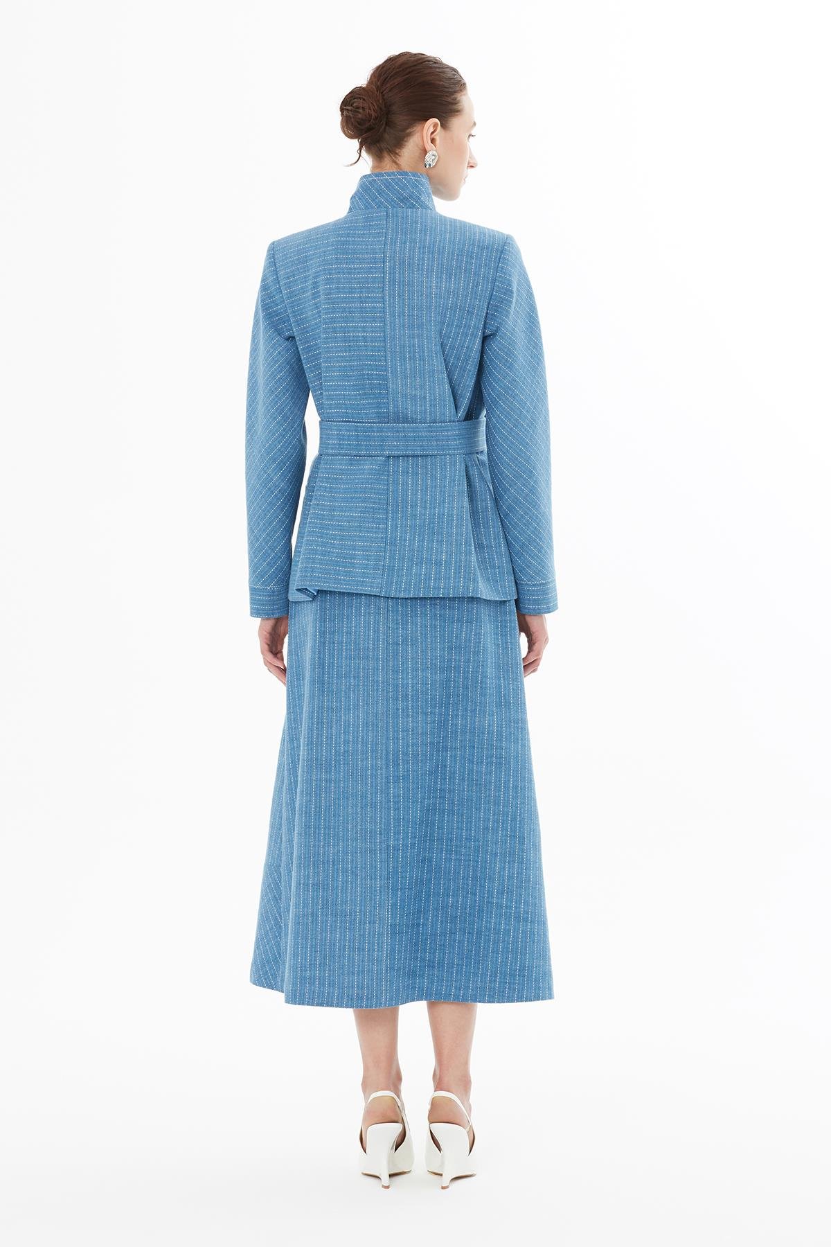 Blue Fitted Jacket with Waist Buttons