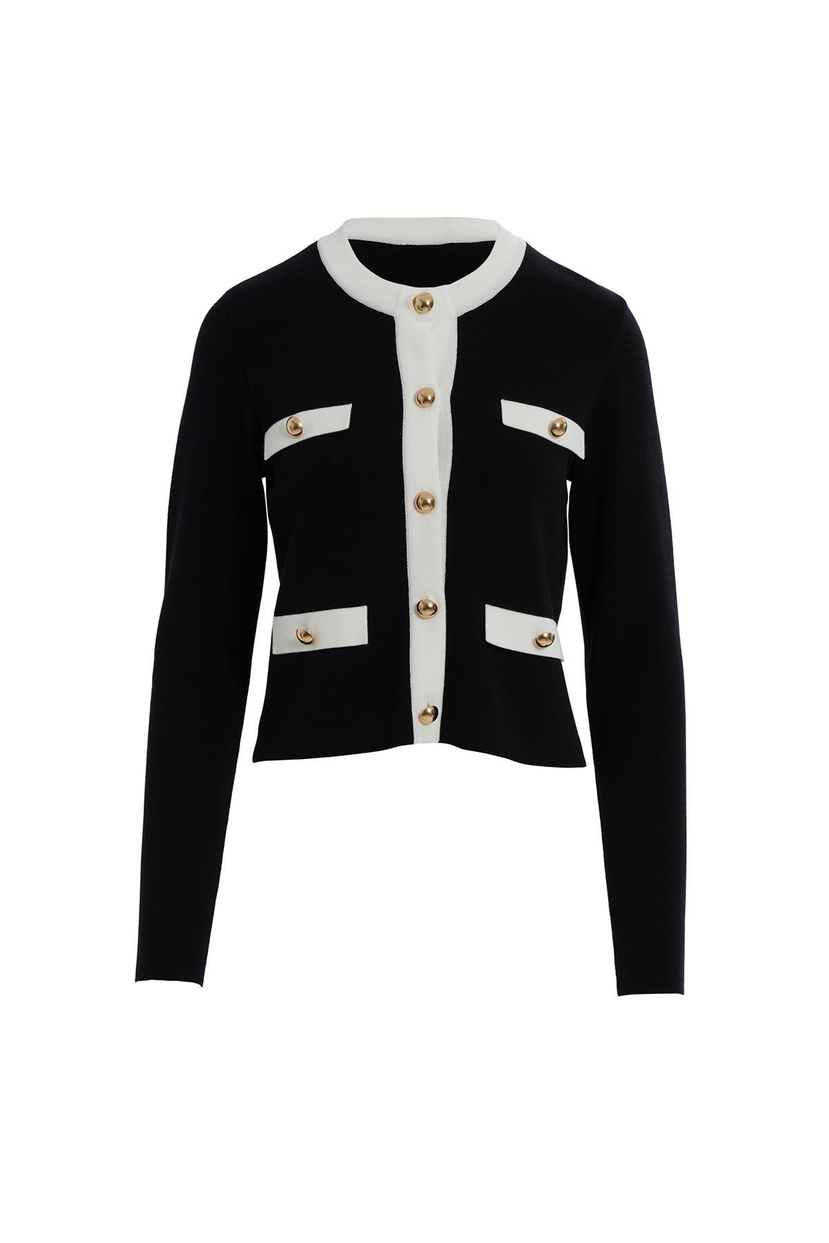 Düğme Detaylı Uzun Kollu Triko Sarı Hırka