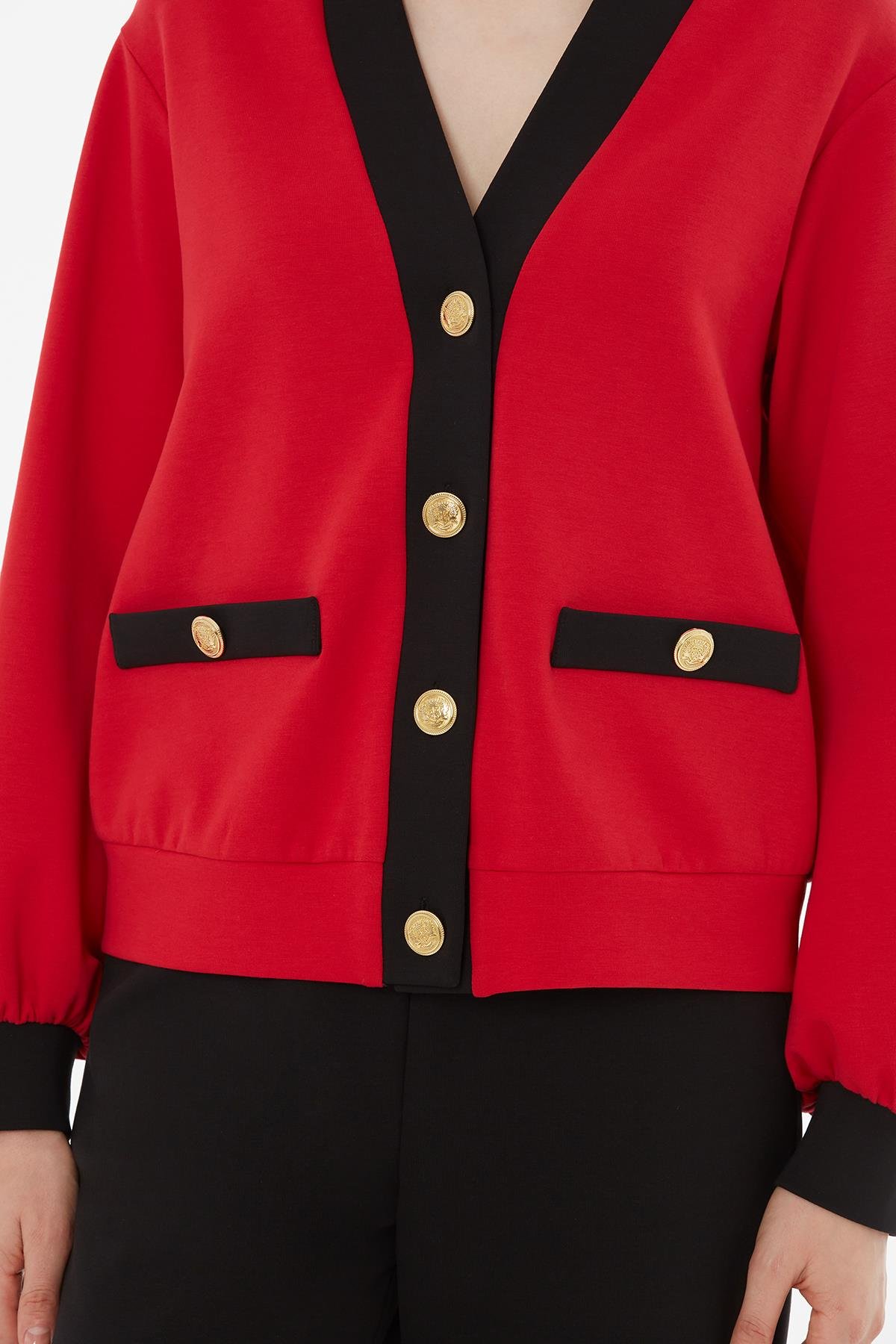 Düğme Kapamalı Hırka Ve Kordonlu Kırmızı Eşofman