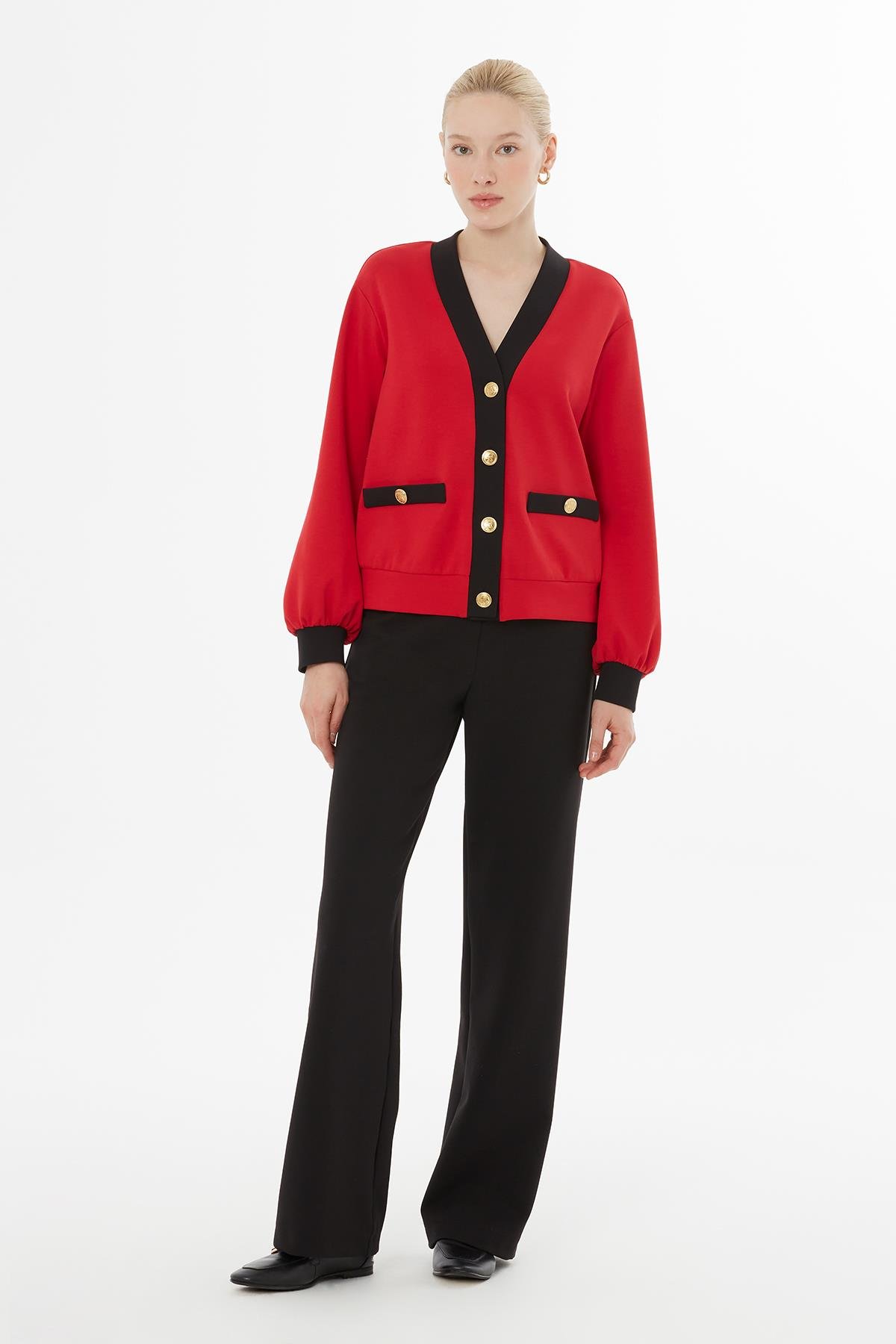 Düğme Kapamalı Hırka Ve Kordonlu Kırmızı Eşofman