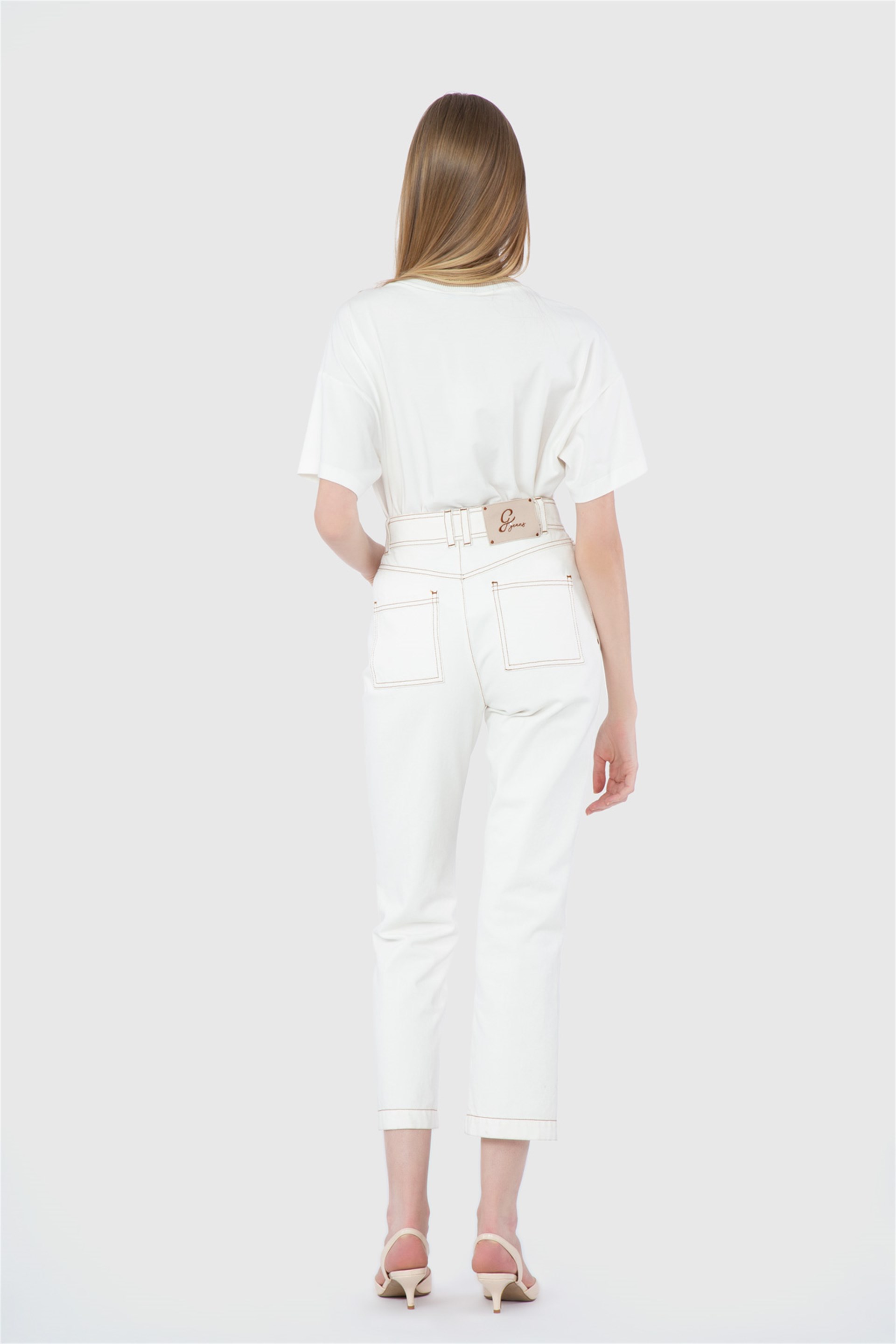 Buttoned Leg Ecru Trousers