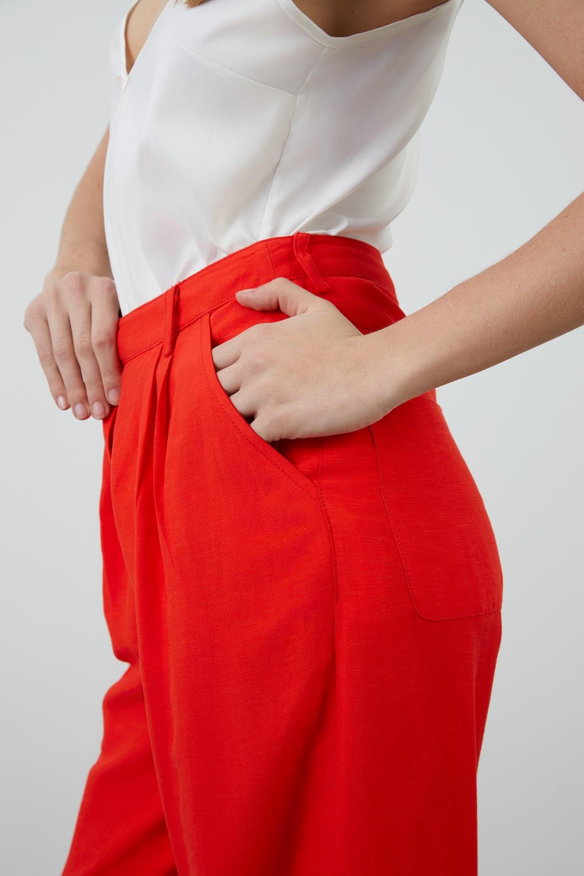 Solid Color Wide Cut Wide Leg Red Trousers