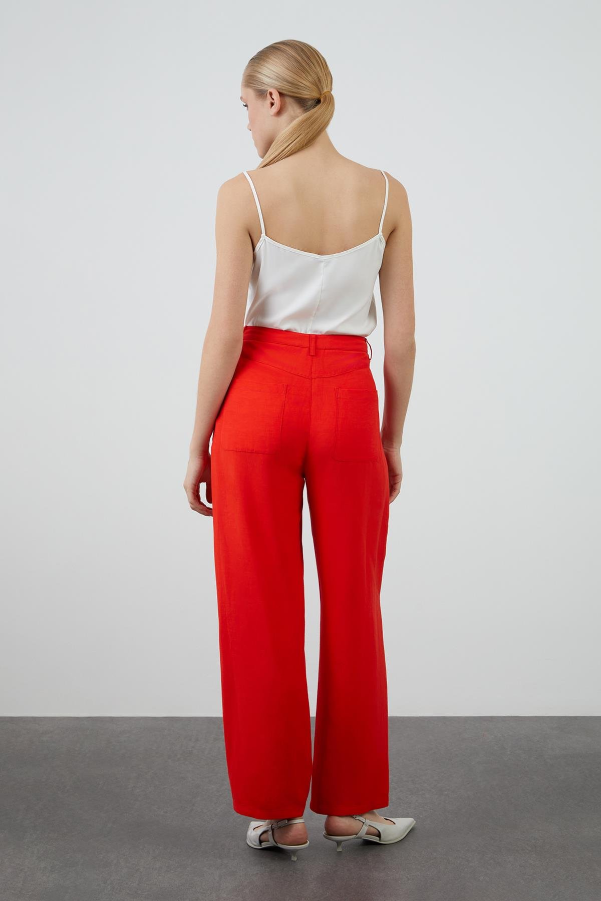 Solid Color Wide Cut Wide Leg Red Trousers