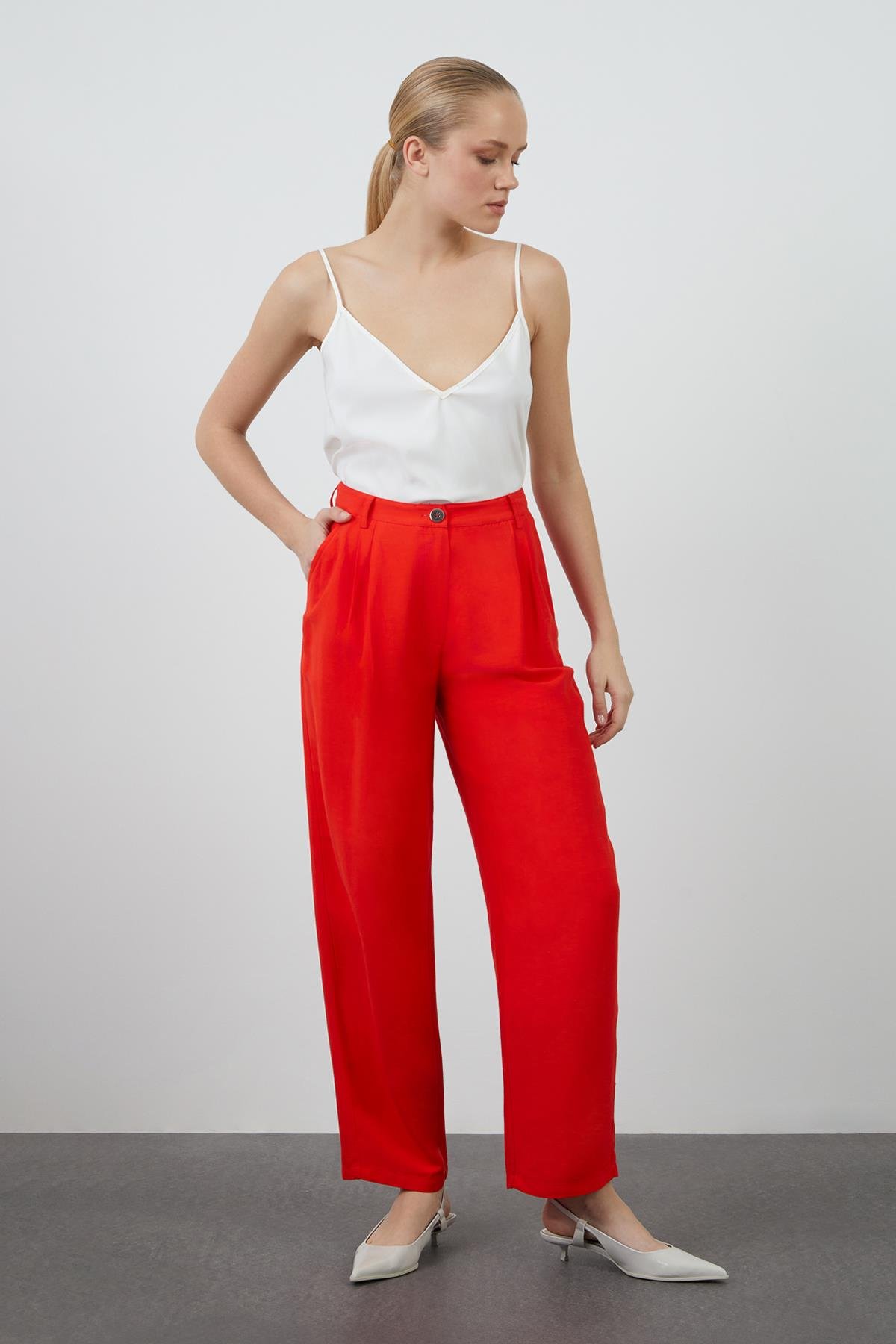 Solid Color Wide Cut Wide Leg Red Trousers