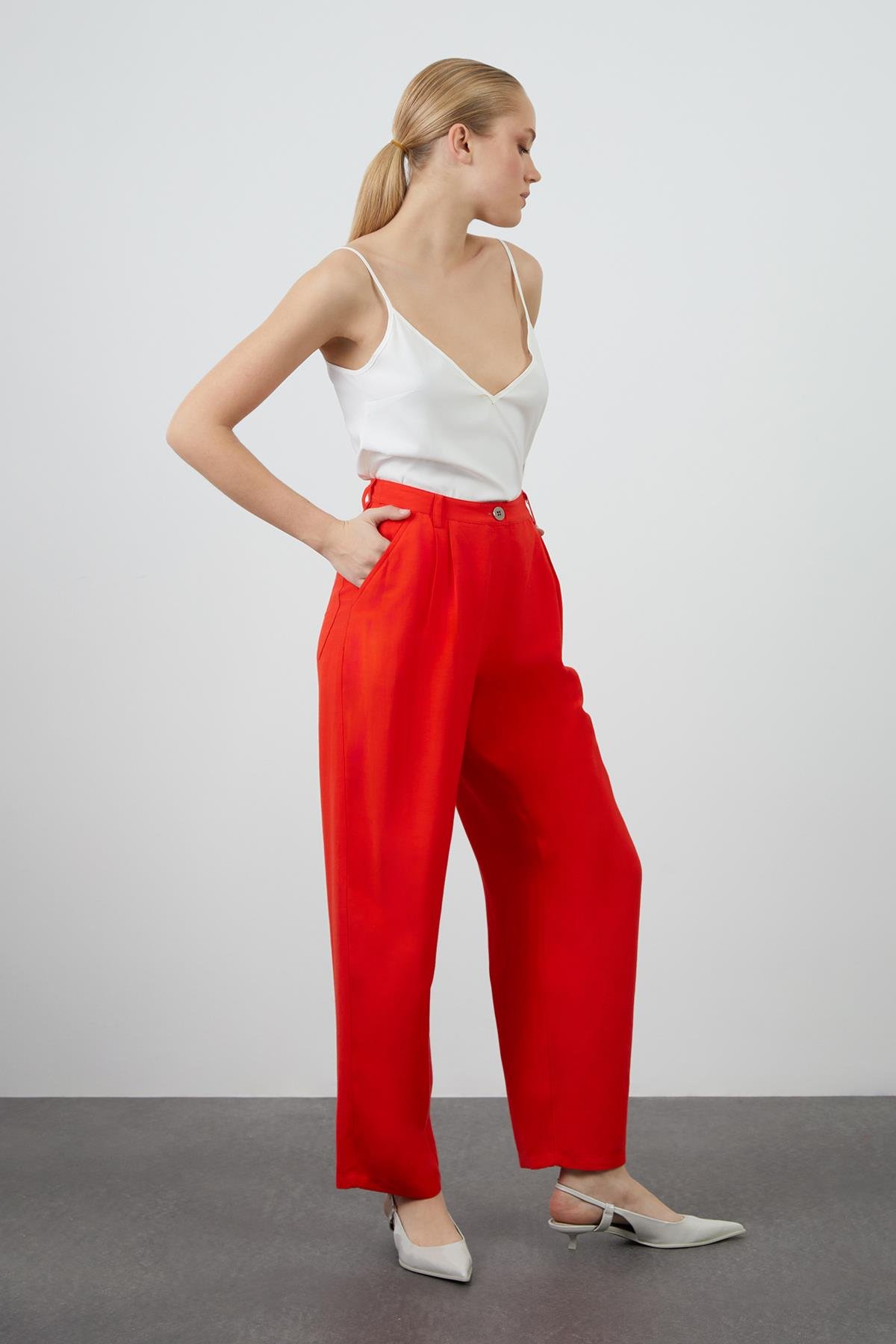 Solid Color Wide Cut Wide Leg Red Trousers