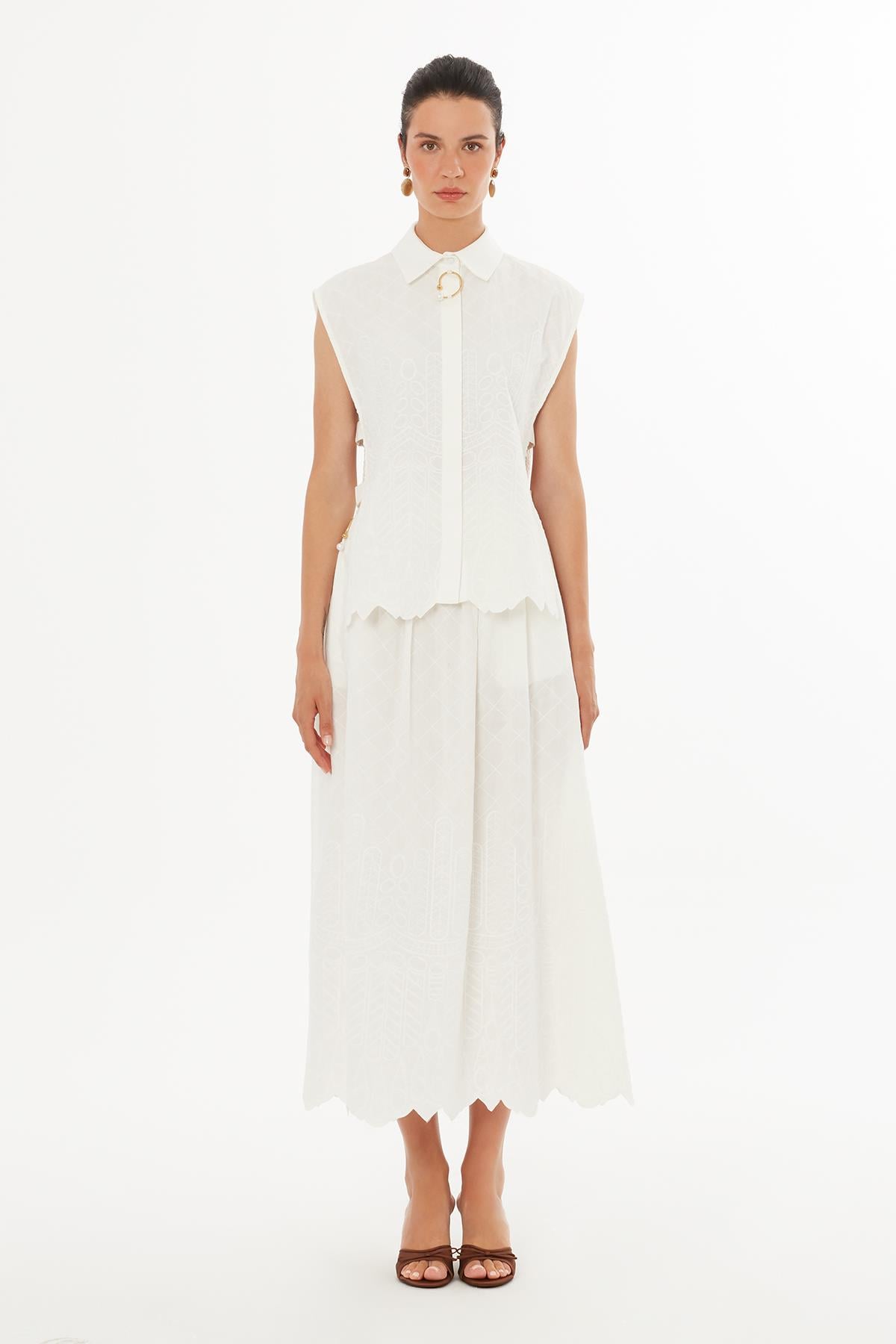 Ecru Buckle Detail Blouse
