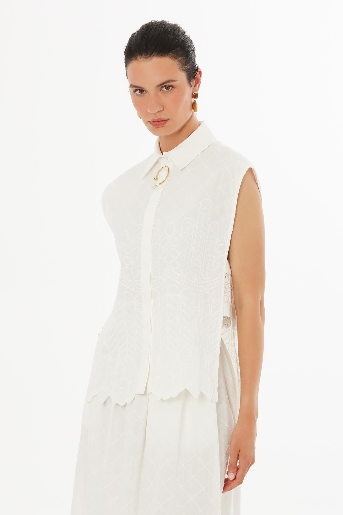 Ecru Buckle Detail Blouse