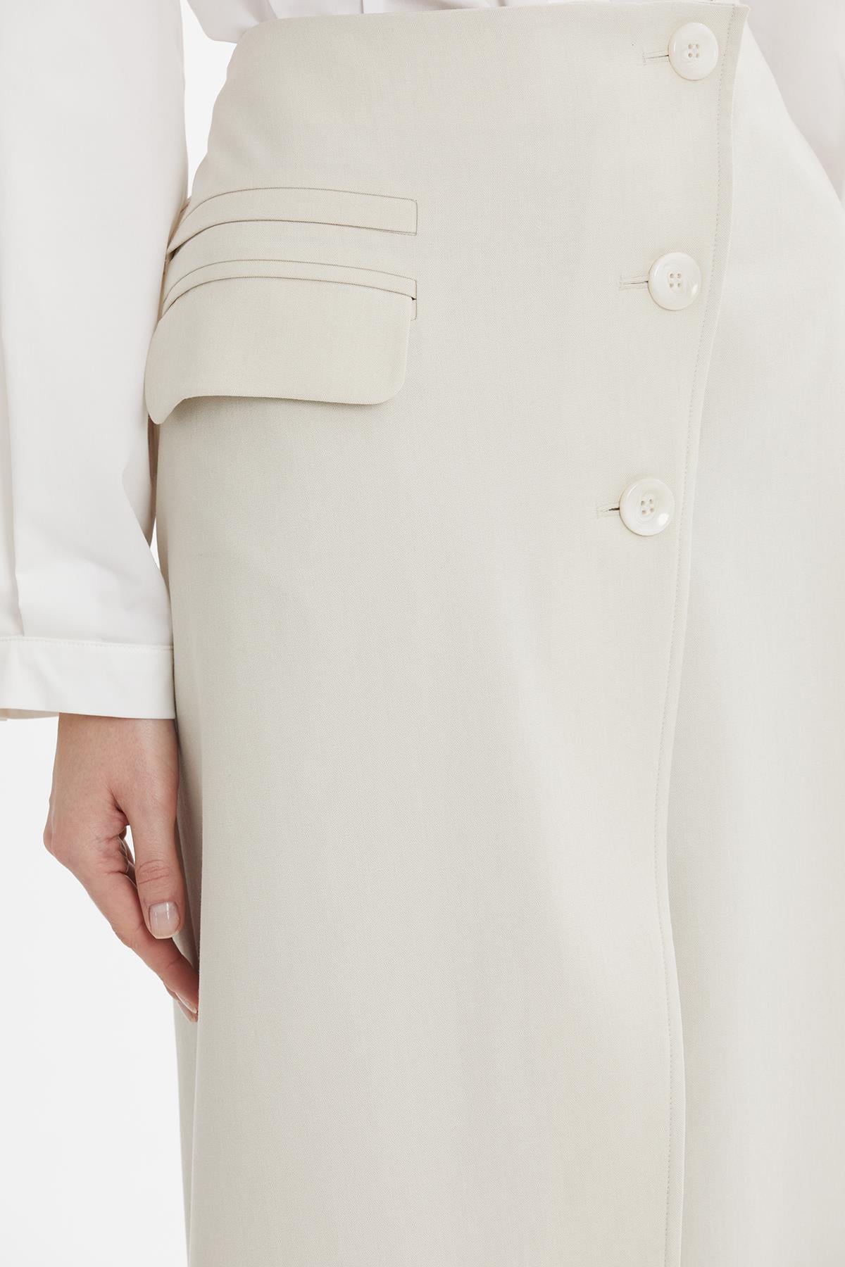 Ecru Button-Closure Asymmetric Skirt
