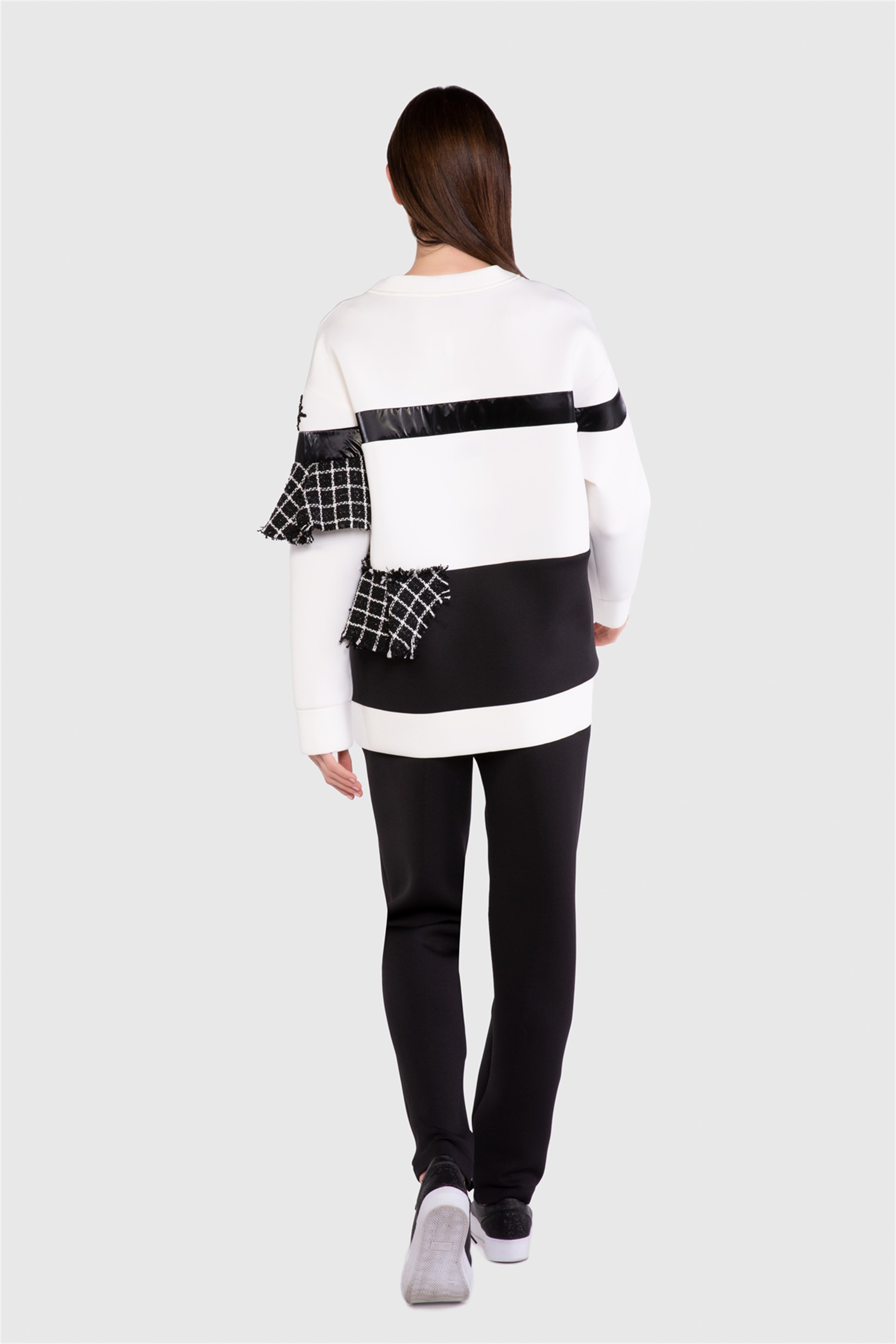 Ekose Tweed Garnili Ekru Sweatshirt