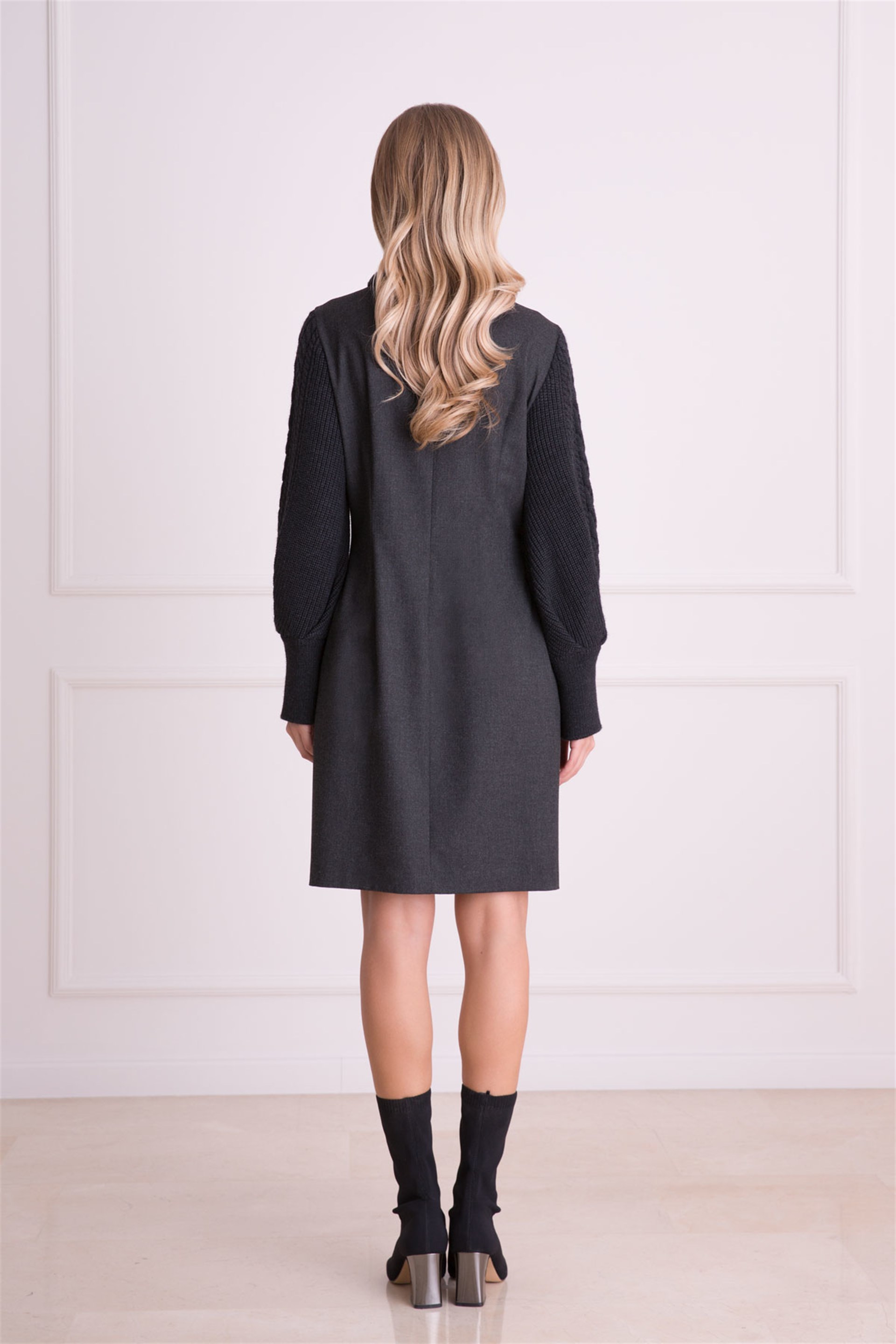 Skirt Embroidered Knitwear Detailed Anthracite Gray Dress