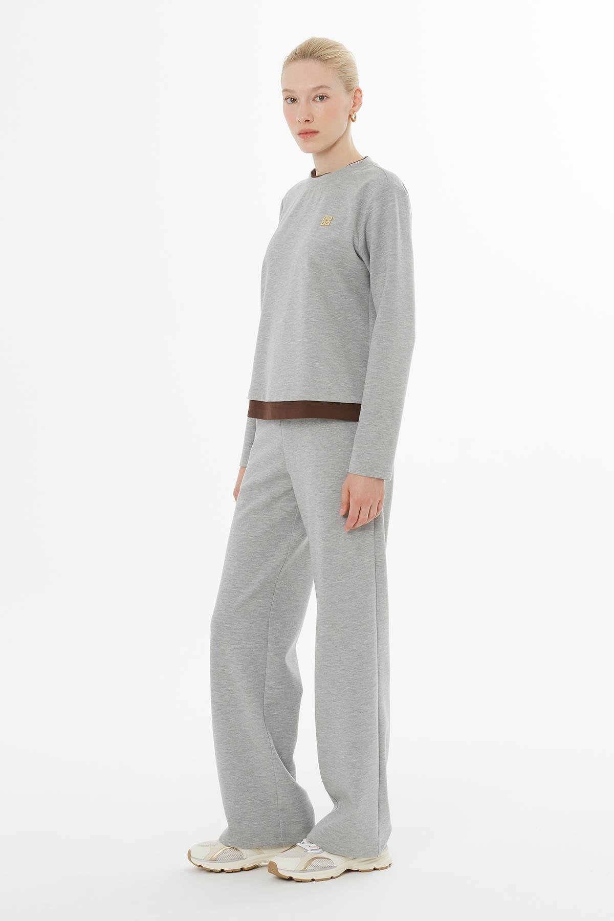 Etek Ucu Garnili Gri Eşofman Takımı