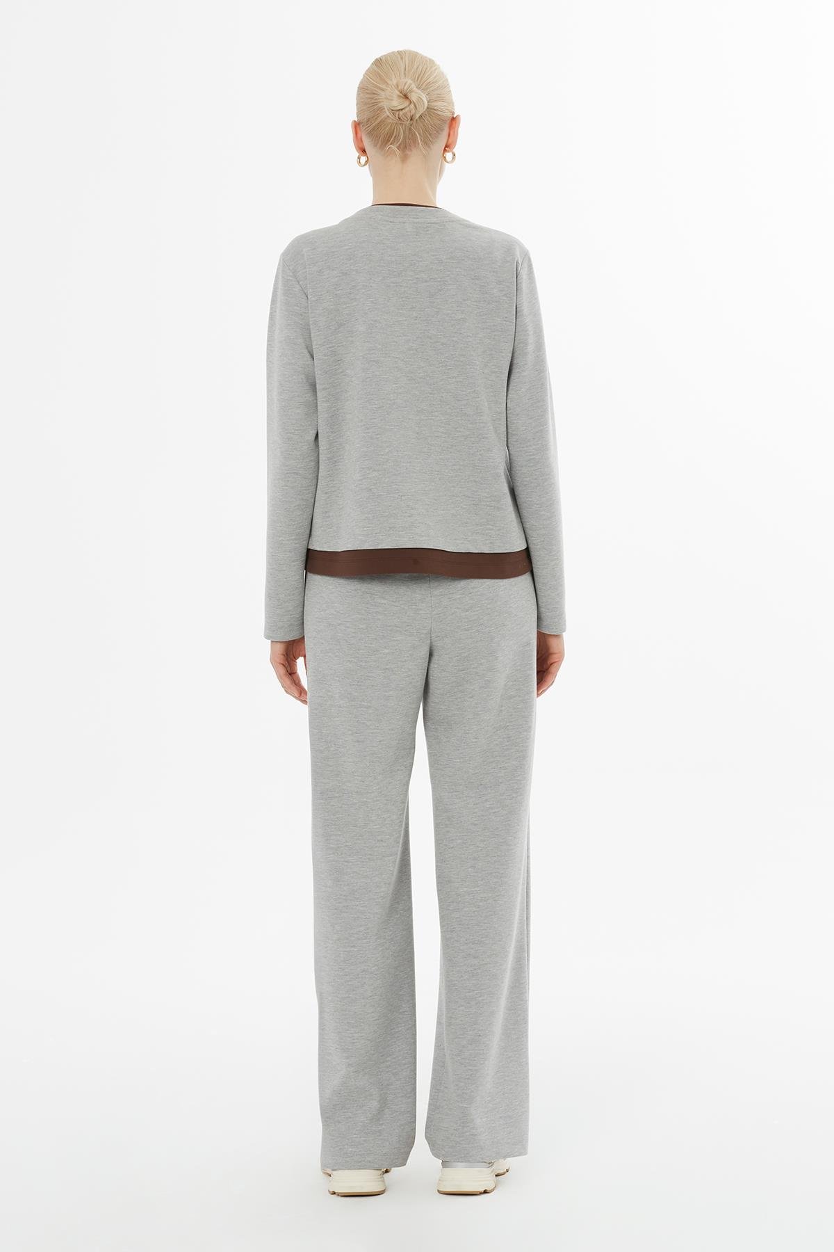 Etek Ucu Garnili Gri Eşofman Takımı