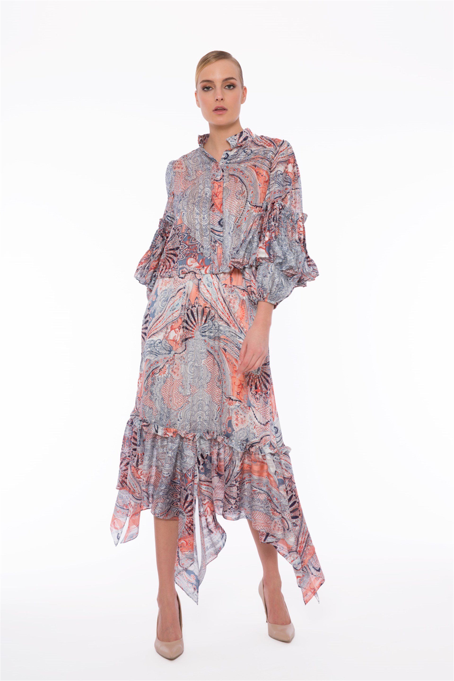 Hemline Handkerchief Cut Frilled Red Skirt