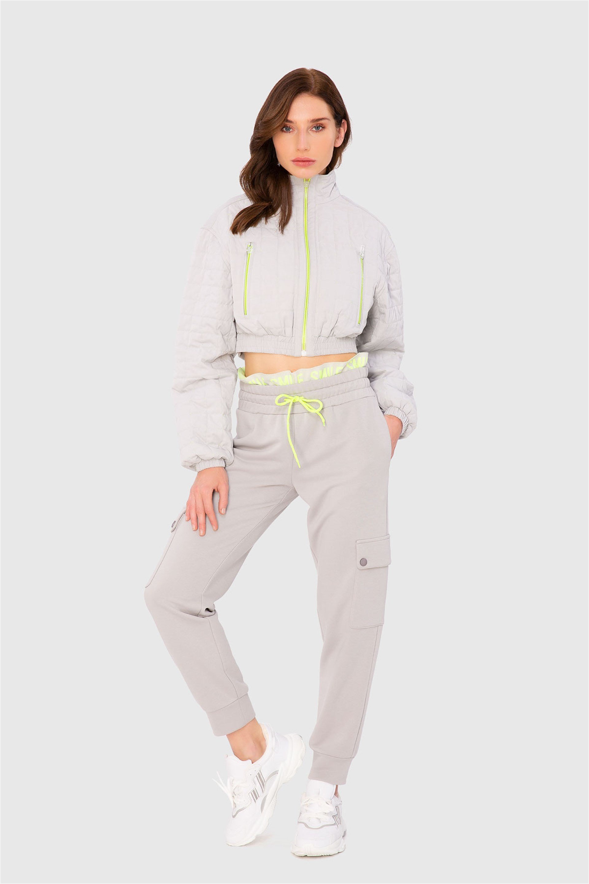 Fermuar Detaylı  Kapitone Bomber Ceket