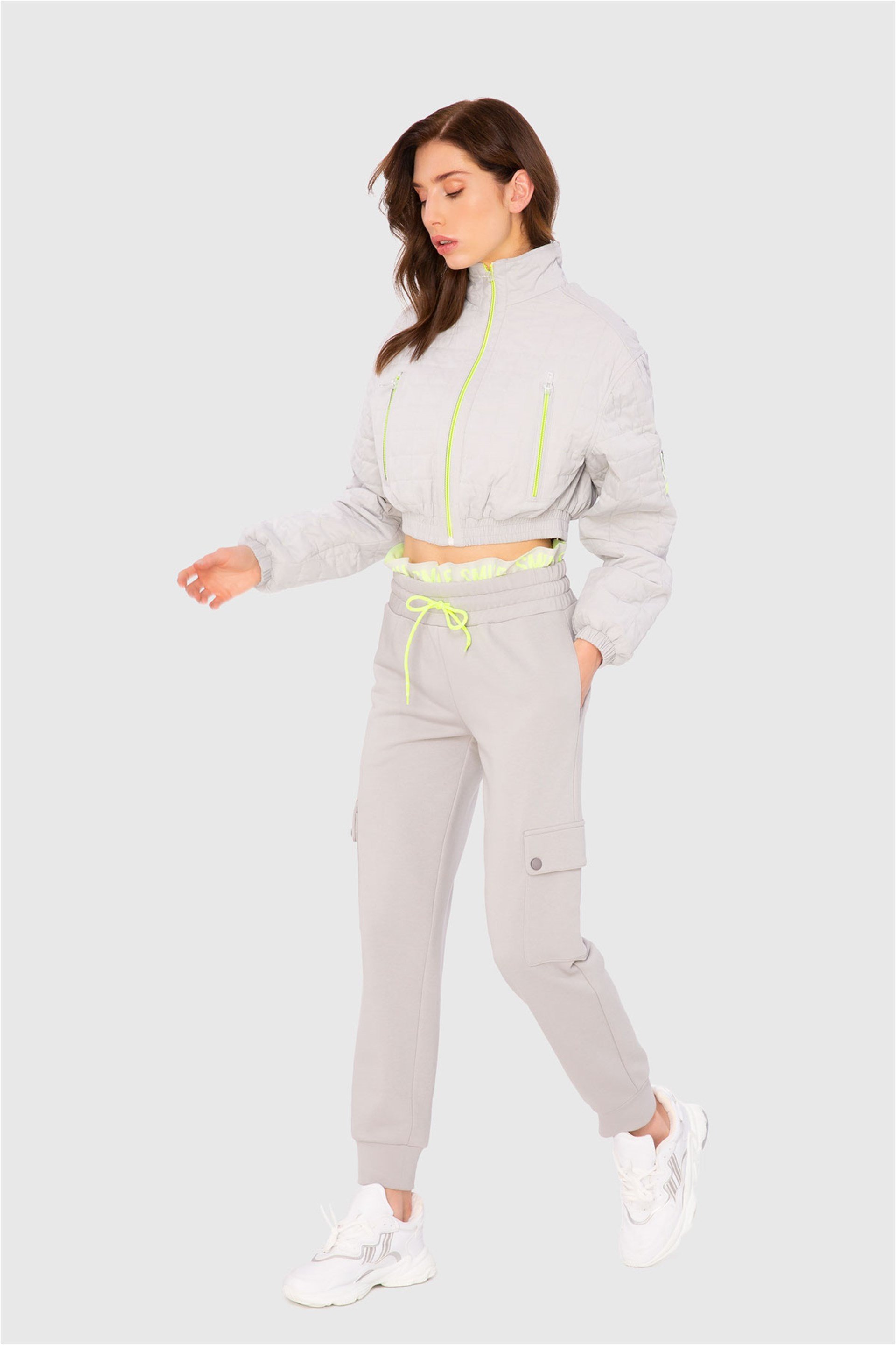 Fermuar Detaylı  Kapitone Bomber Ceket