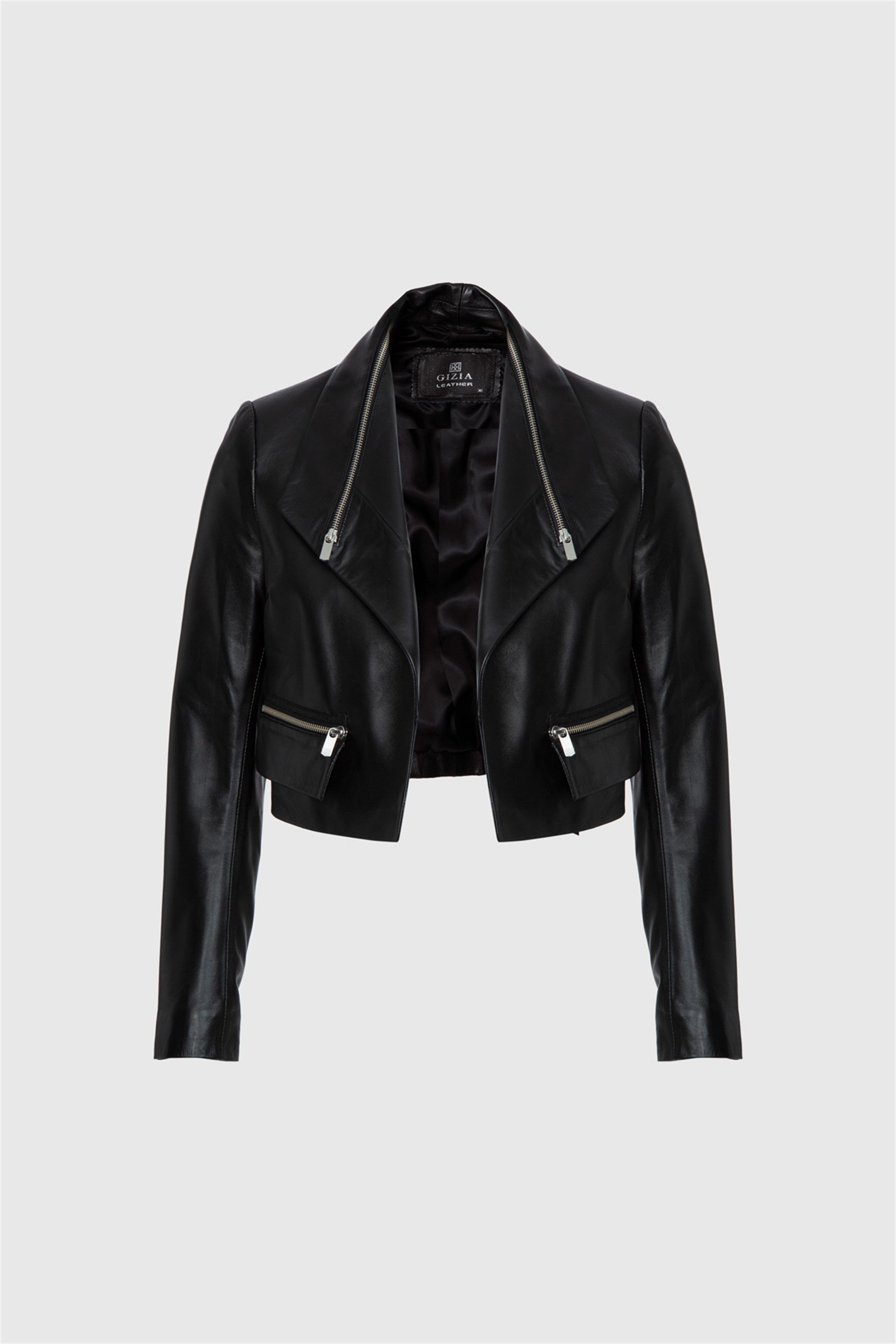 Fermuar Detaylı Siyah Ceket