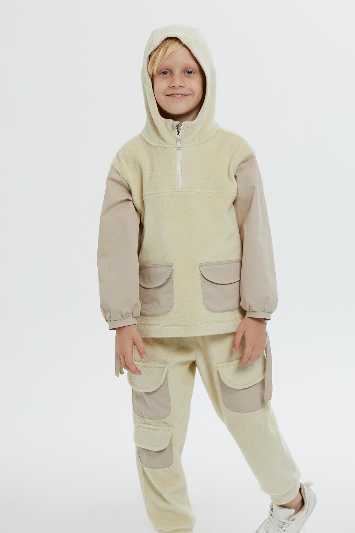 Fermuarlı Kapüşonlu İki Renkli Erkek Çocuk Sweatshırt
