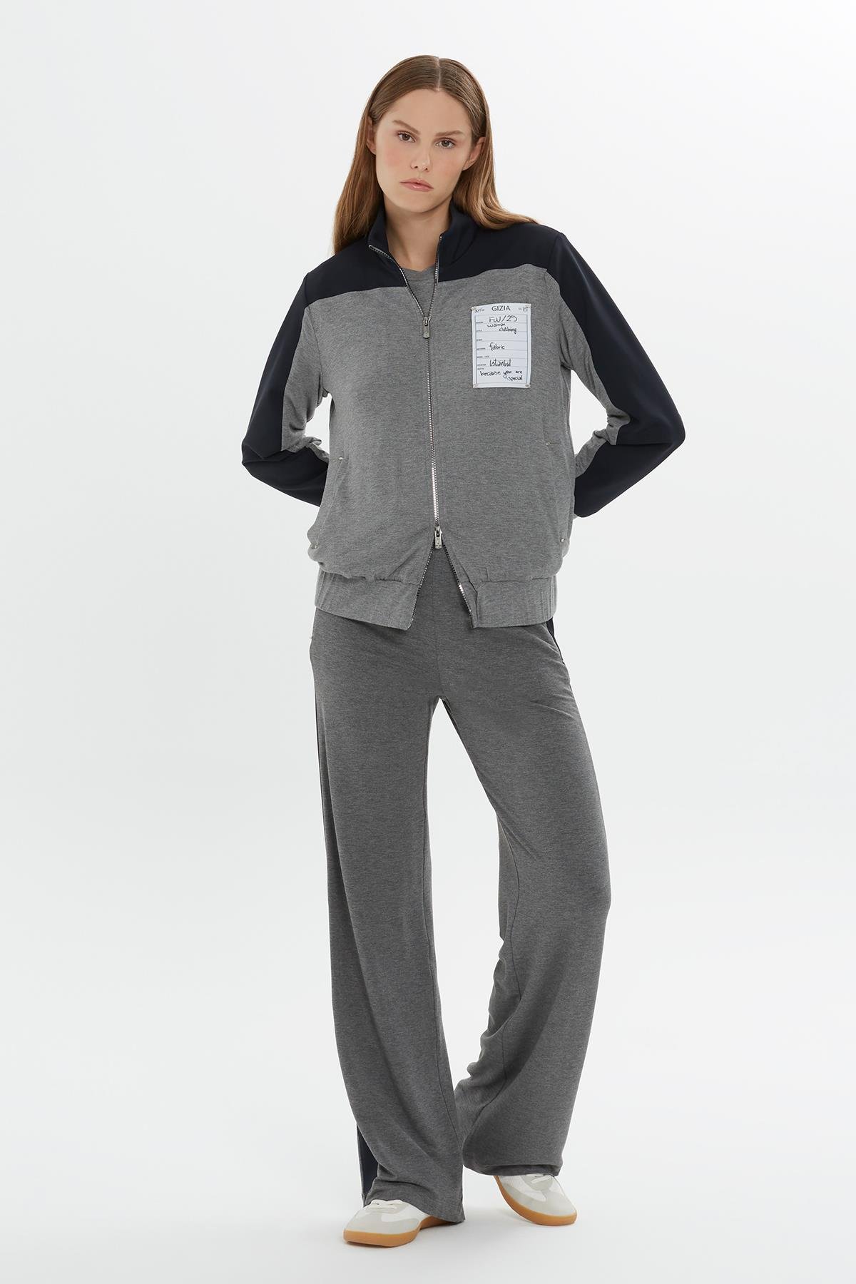 File Astarlı Eşofman Üstü Fermuarlı Gri Ceket