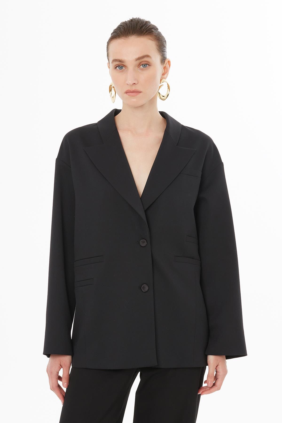 Black Single-Breasted Jacket with Welt Pocket