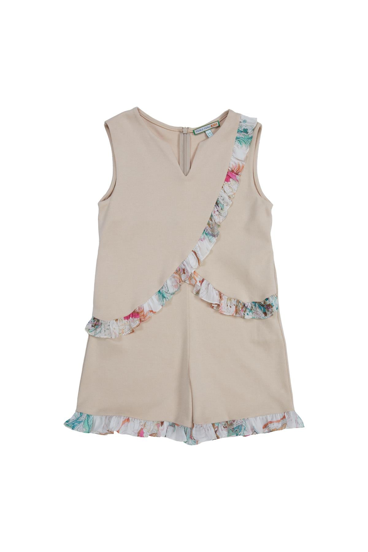Beige Jumpsuit With Frill Detail And Zippered Back
