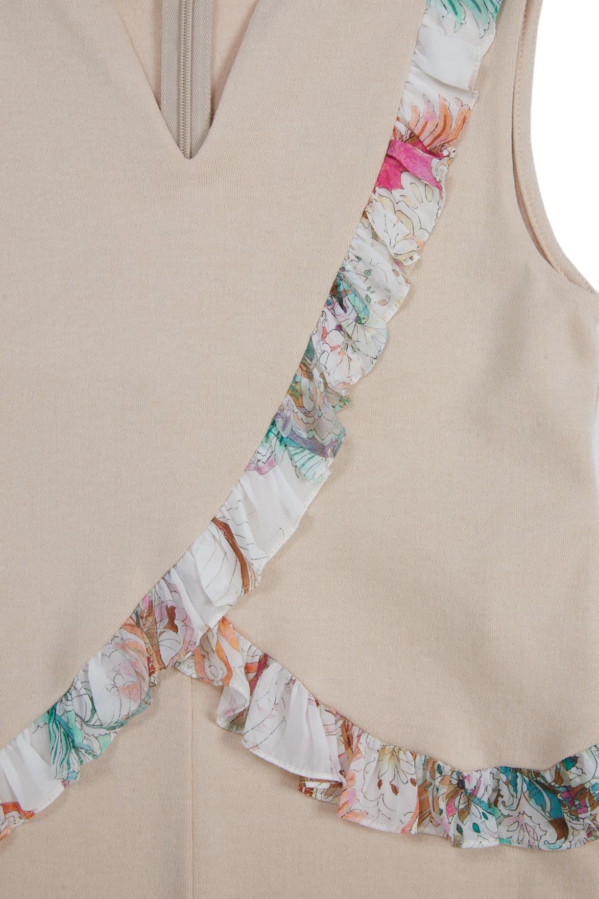 Beige Jumpsuit With Frill Detail And Zippered Back