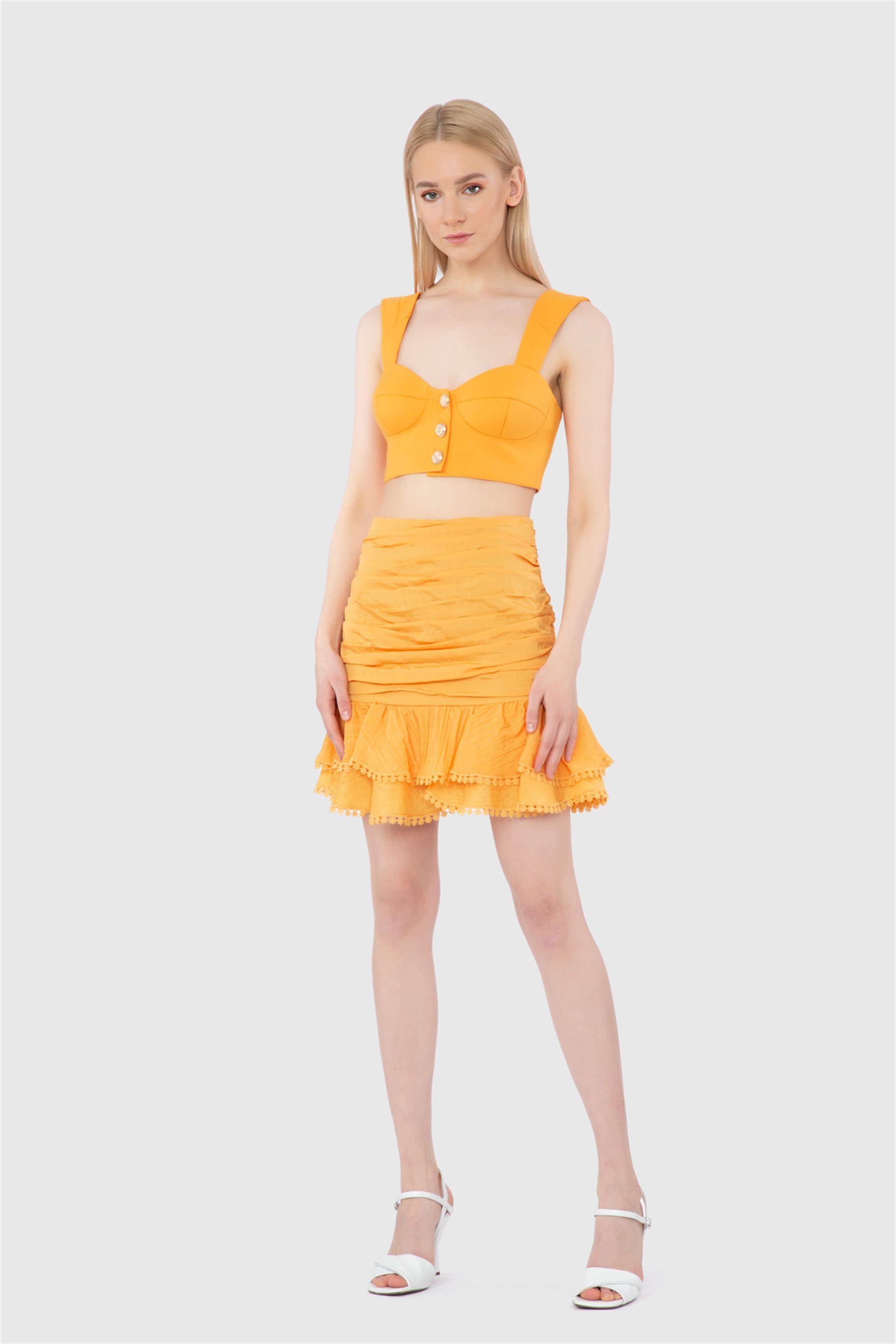 Fırfırlı Mini Turuncu Etek