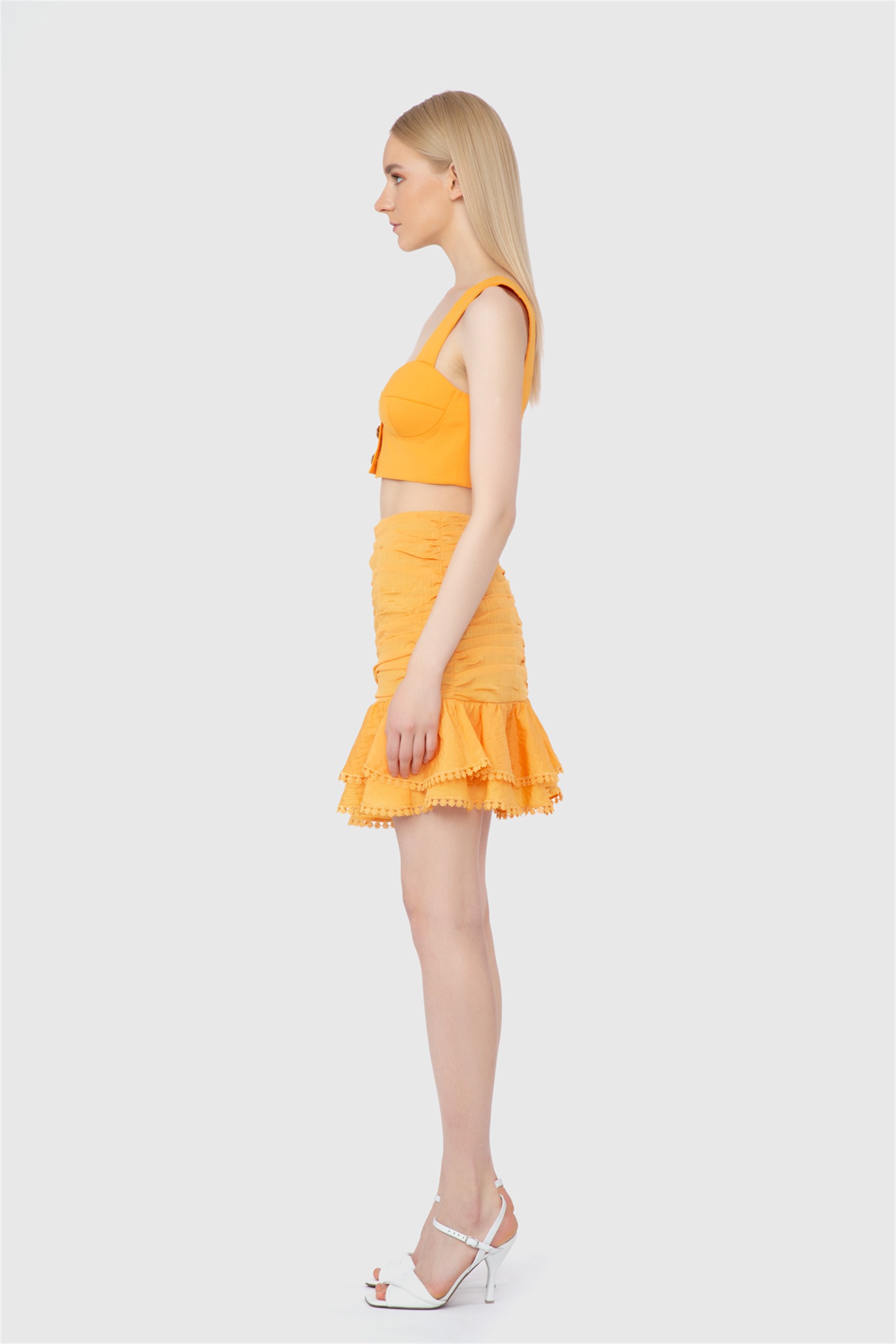 Fırfırlı Mini Turuncu Etek