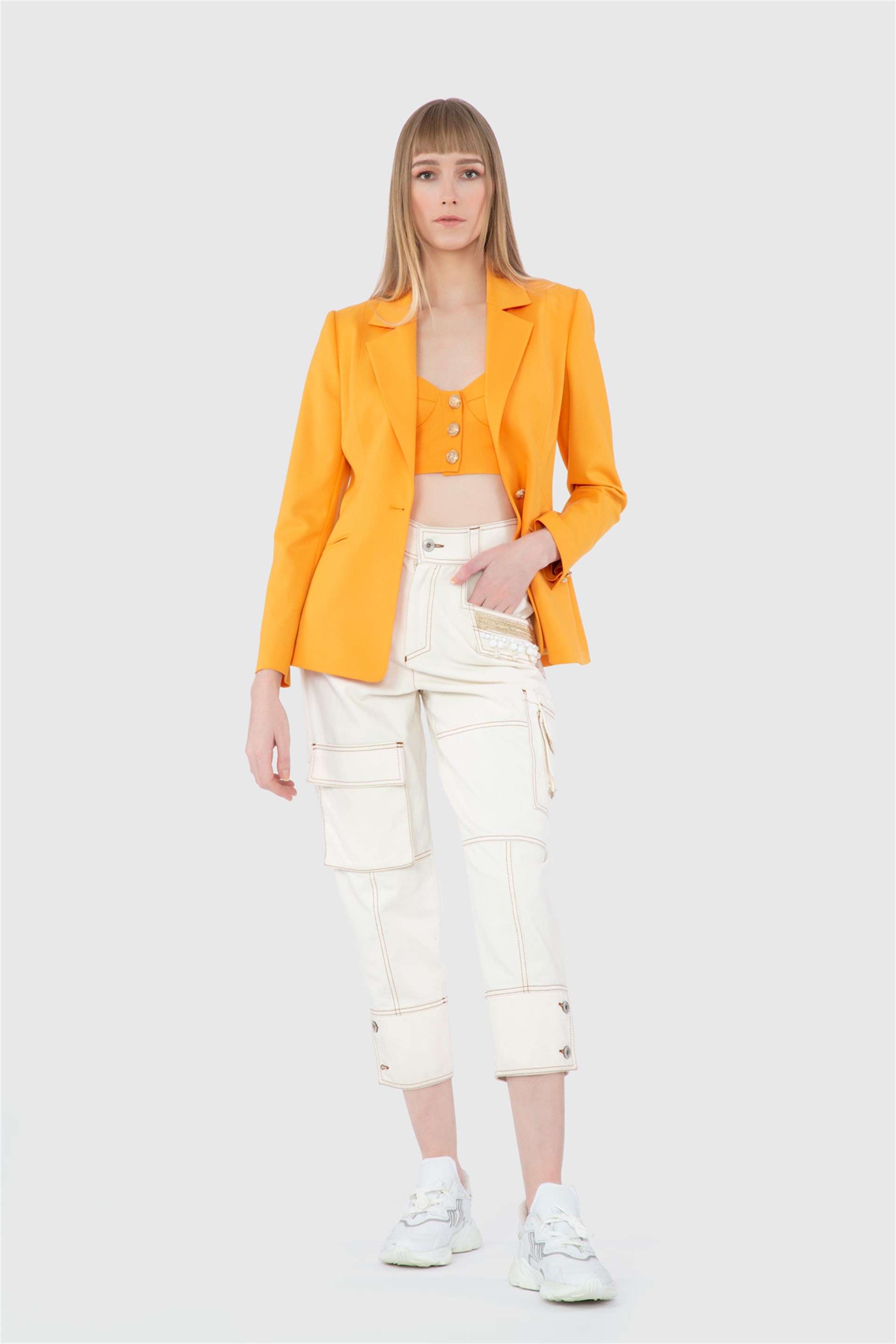 Fit Kesim Blazer Tek Düğmeli Turuncu Ceket