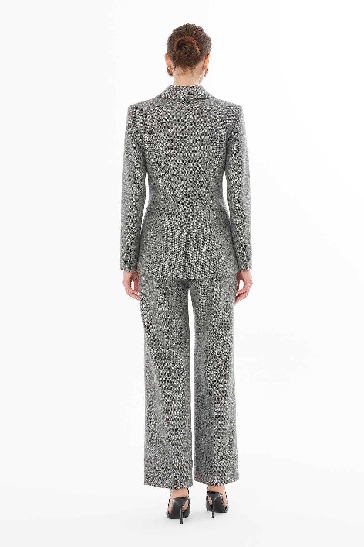 Grey Padded Jacket with Welt Pocket Detail