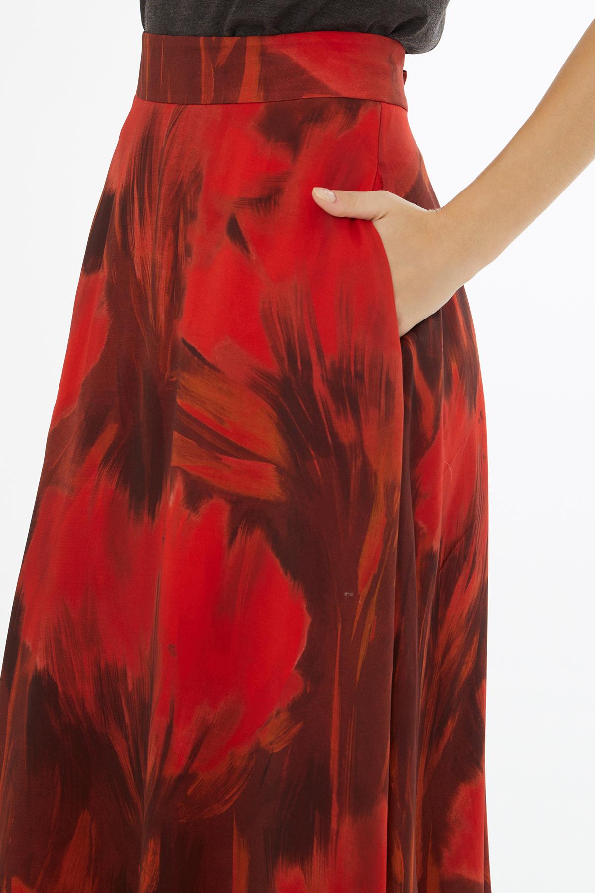 Floral Etkili Desenli Şifon Etek