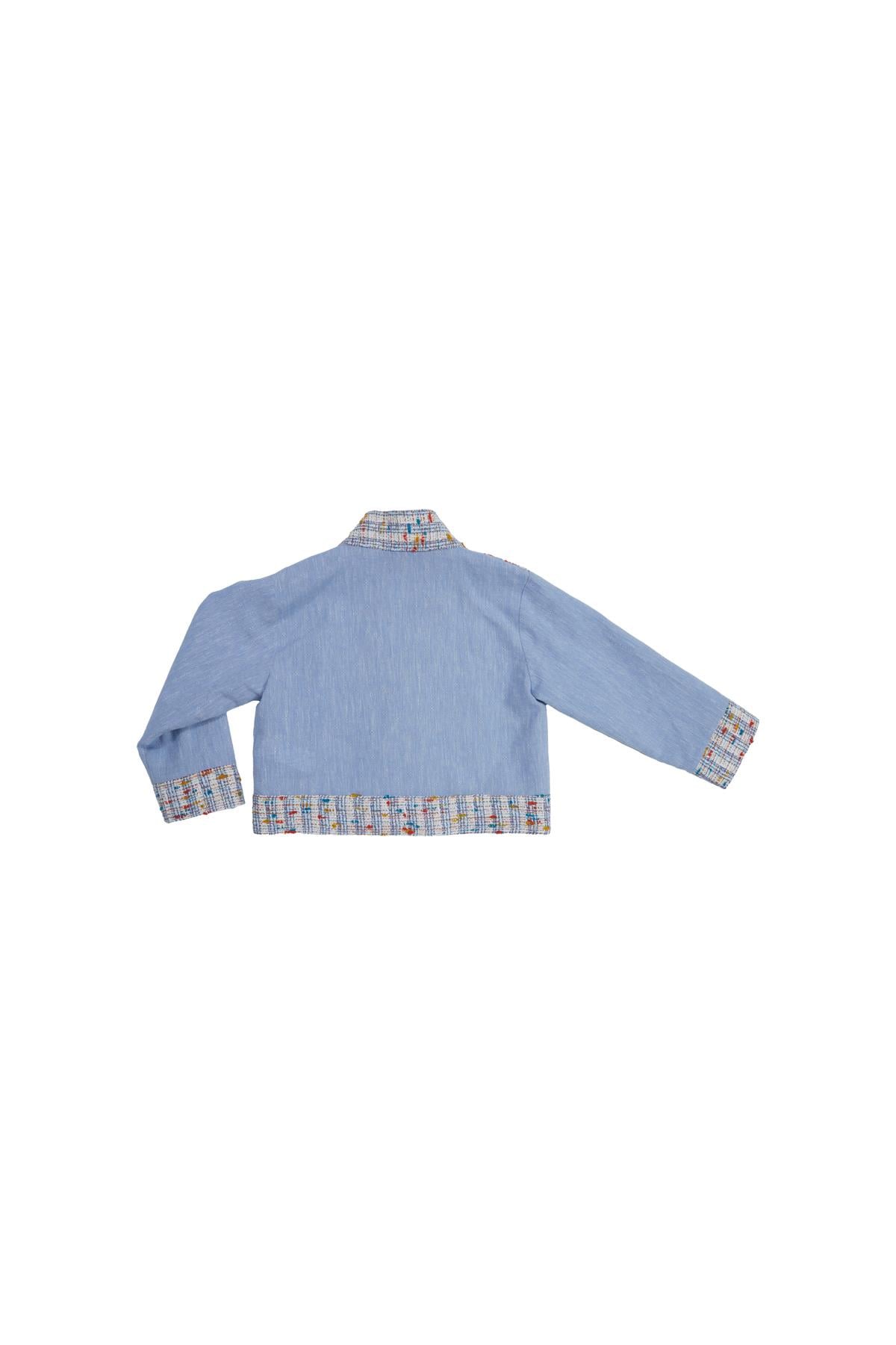 Blue Jacket With Contrasting Fabric Details