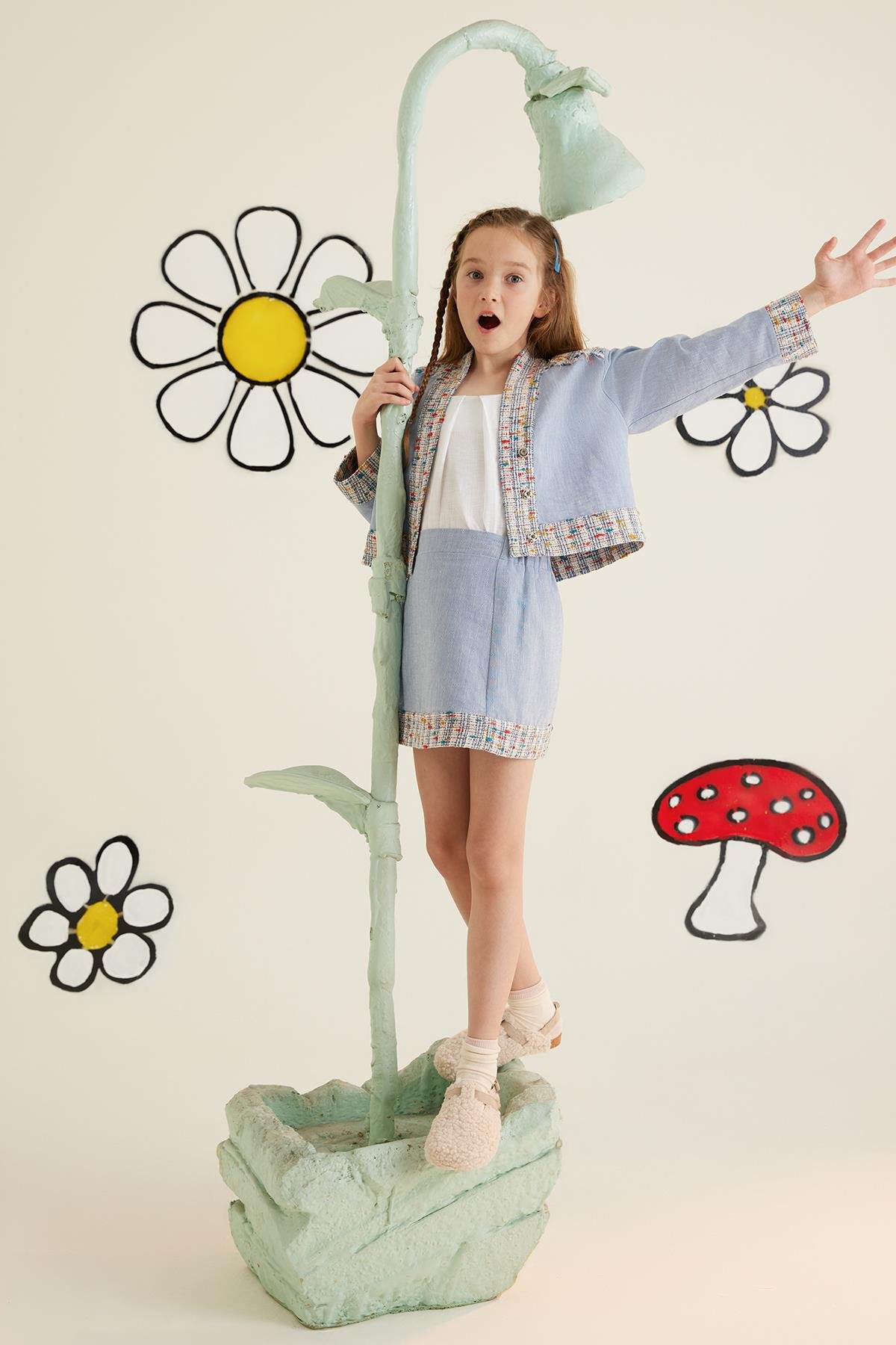 Blue Jacket With Contrasting Fabric Details