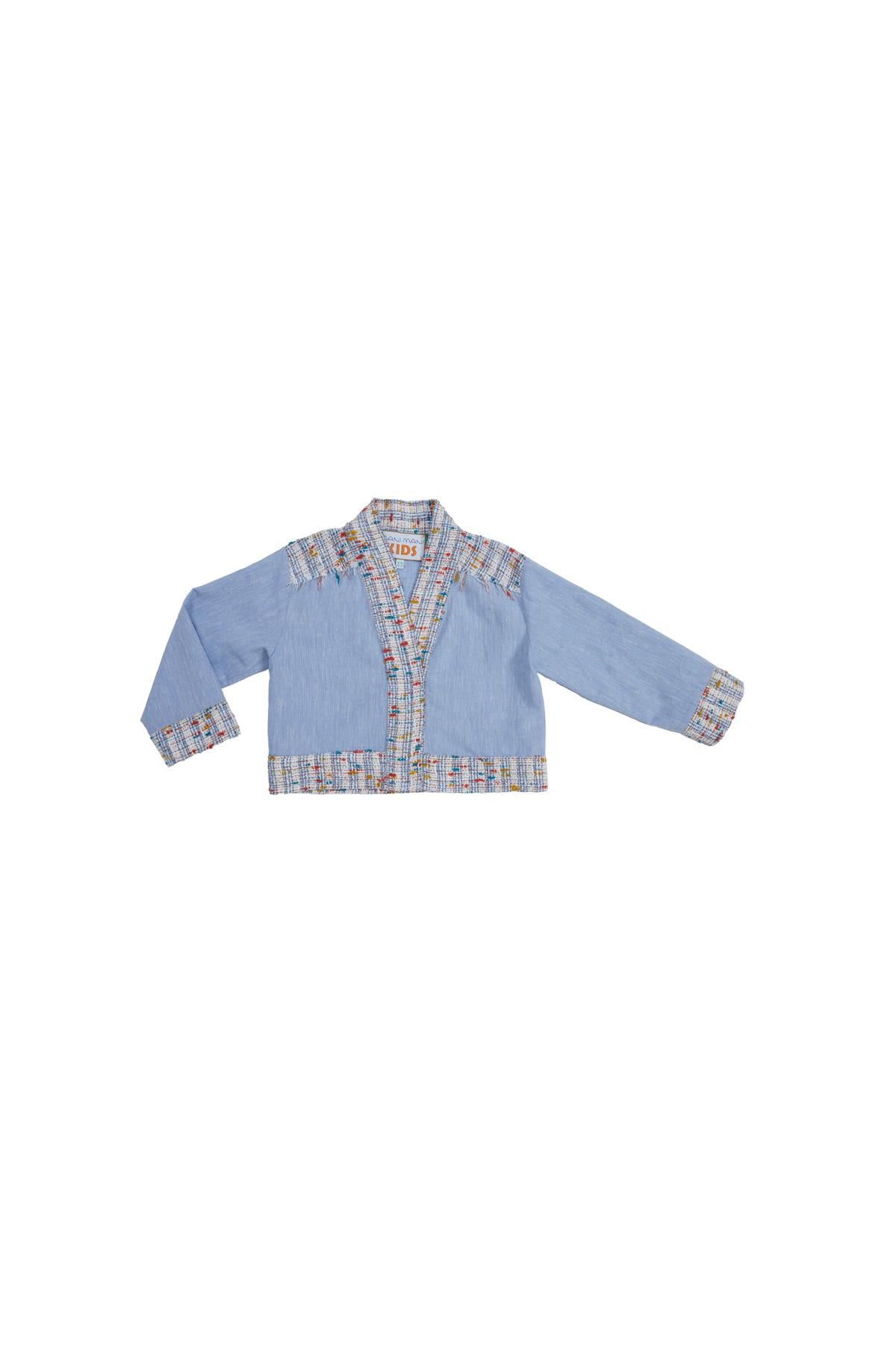 Blue Jacket With Contrasting Fabric Details
