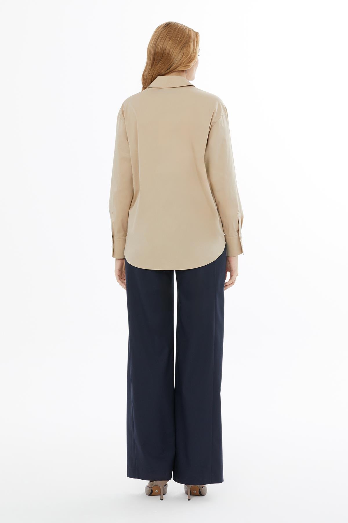 Göğüs Kısmı Çizgili Taba Gömlek