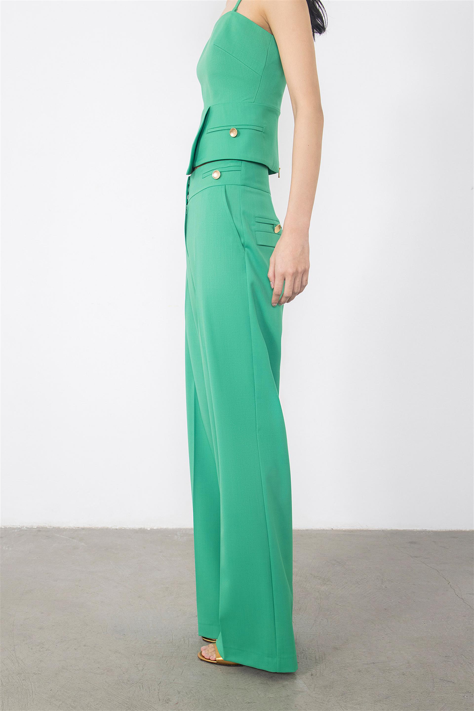 Orange Trousers with Gold Button Detail Flato Pockets