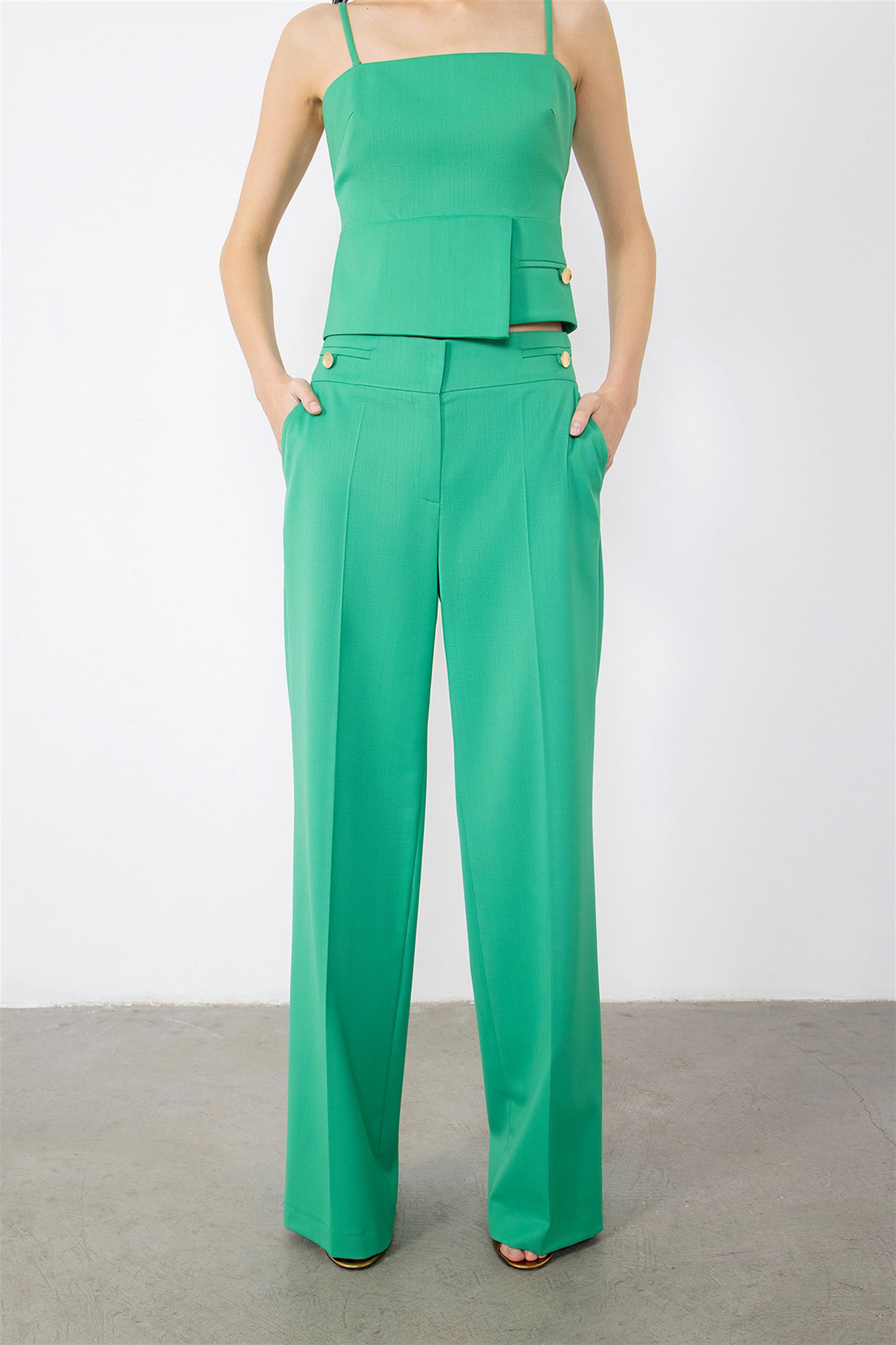 Orange Trousers with Gold Button Detail Flato Pockets