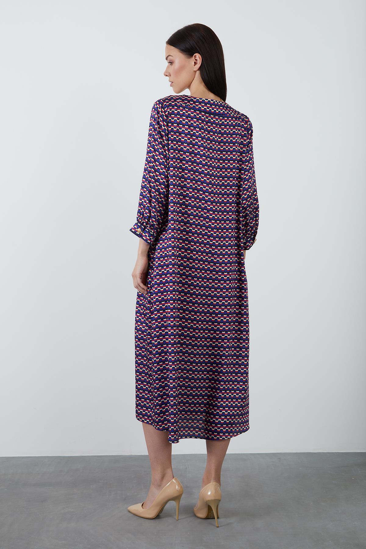Long Dress with Gold Stripe Detail and V-Neck