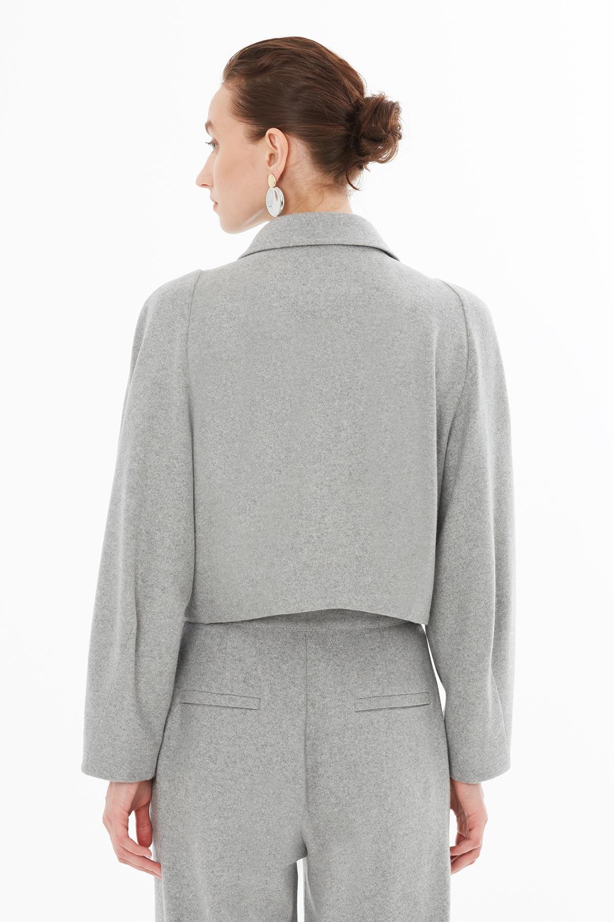 Grey Zippered Jacket with Shirt Collar