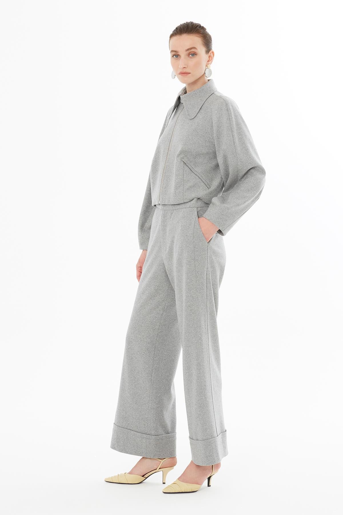 Grey Zippered Jacket with Shirt Collar