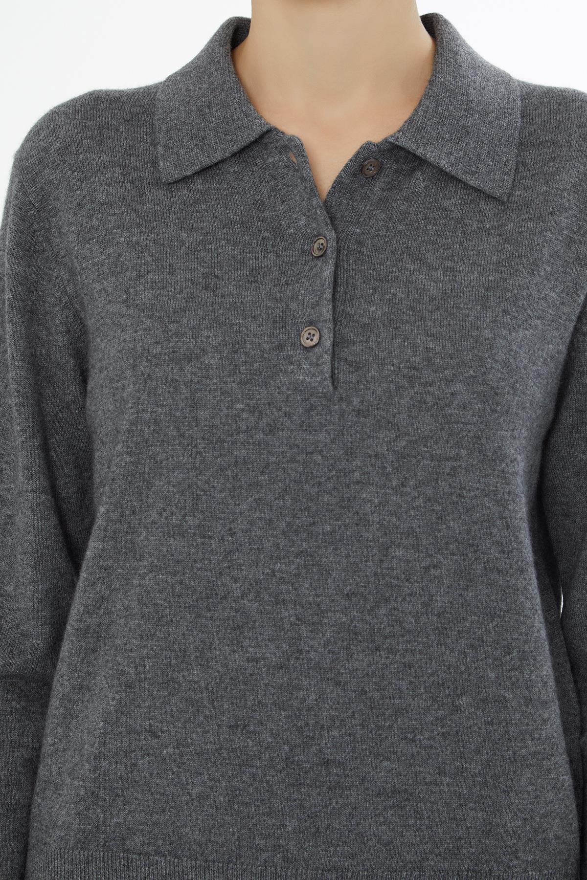 Sweater with Shirt Collar and Button Closure