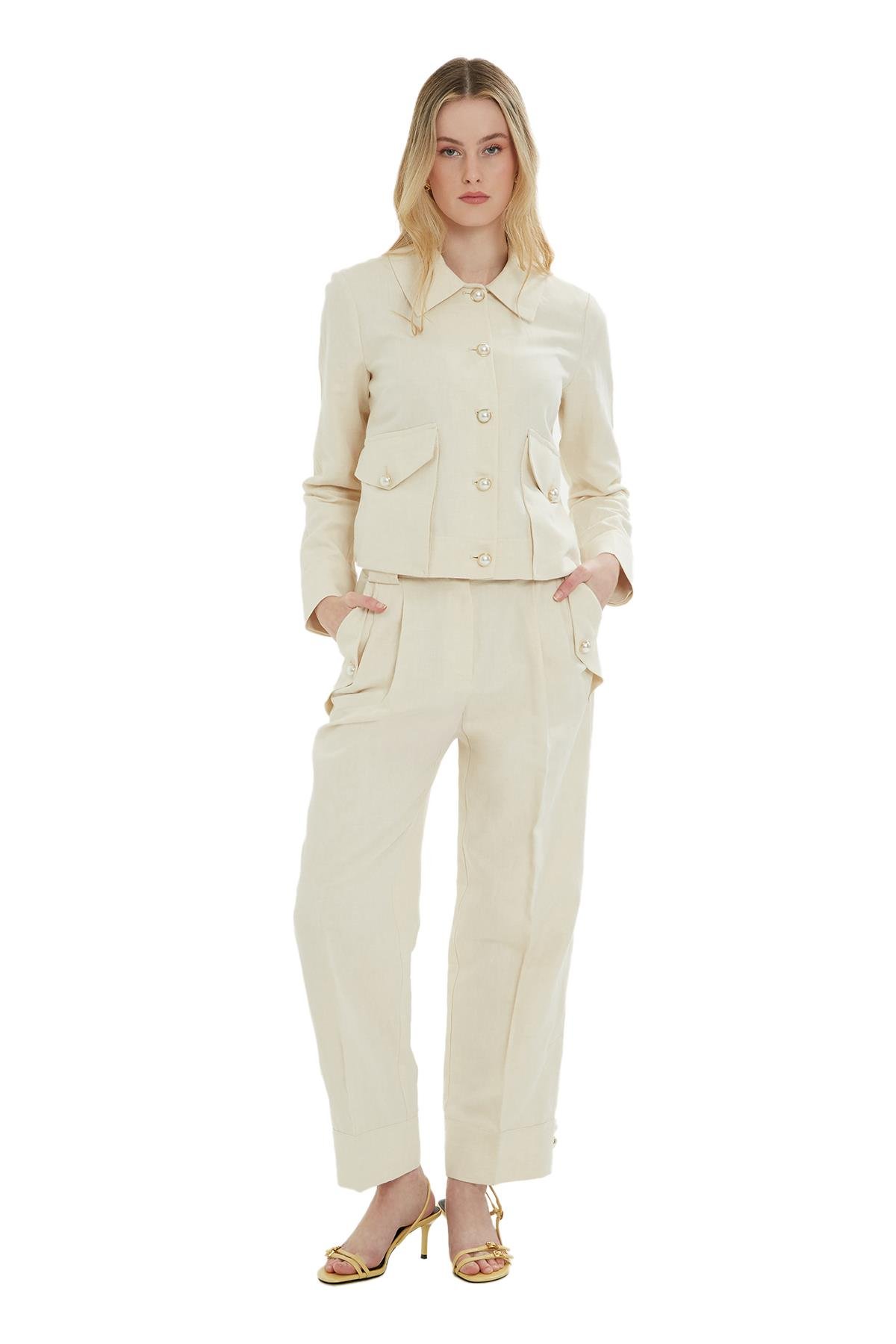 GÖMLEK YAKALI MANŞETLİ PENSLİ CEKET