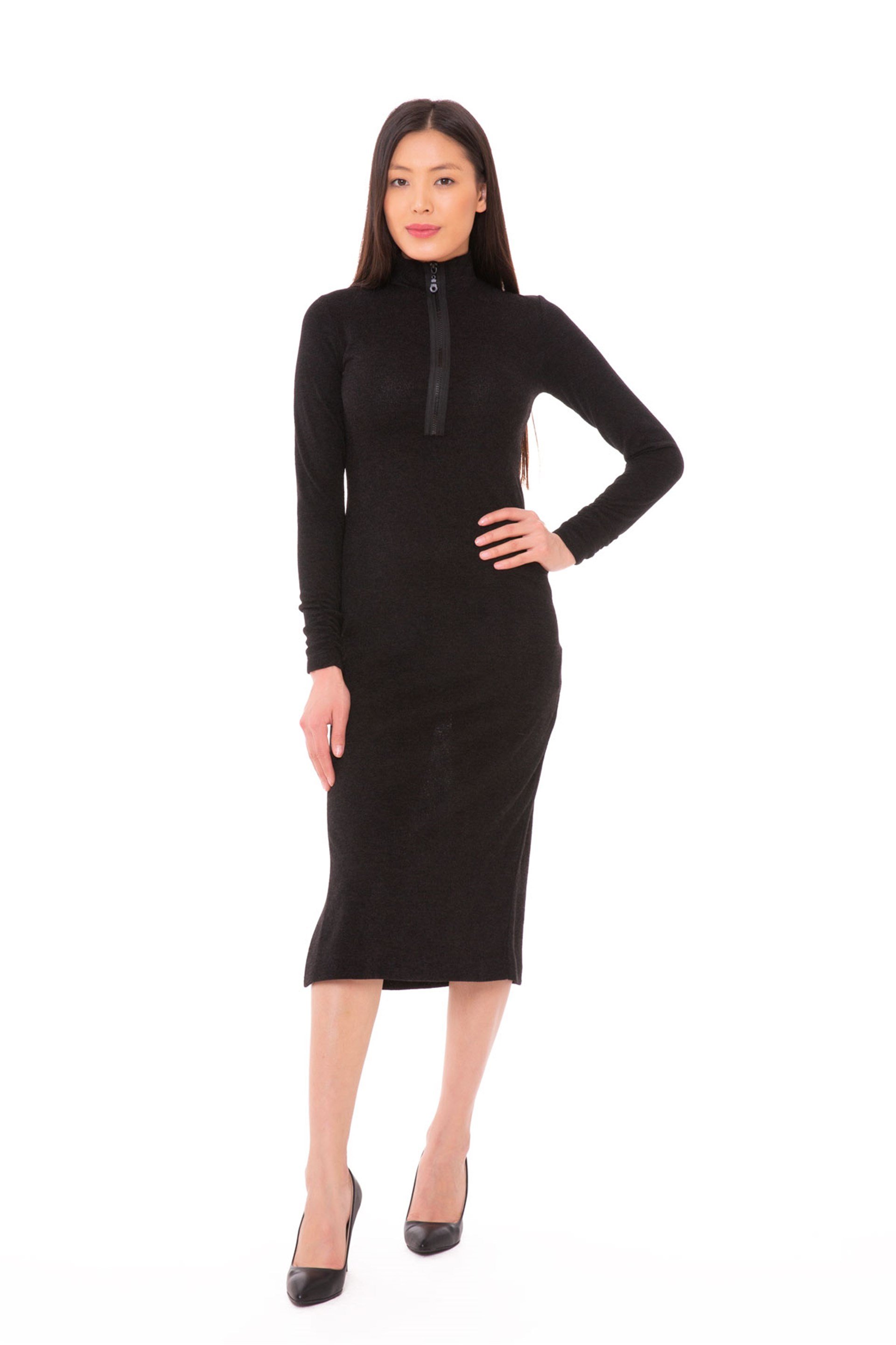 Letter Pattern Zipper Detailed Knitted Midi Tight Dress