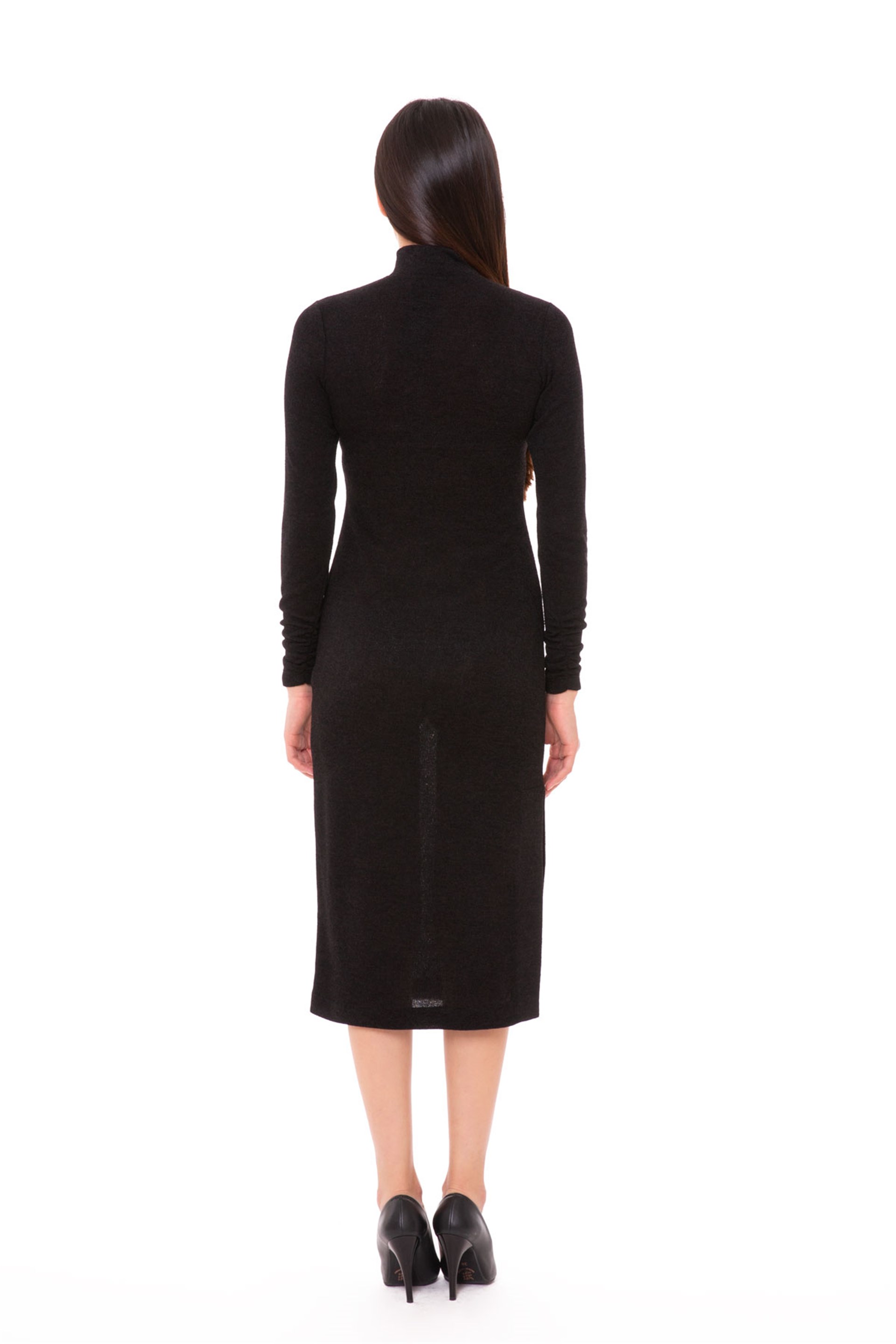 Letter Pattern Zipper Detailed Knitted Midi Tight Dress