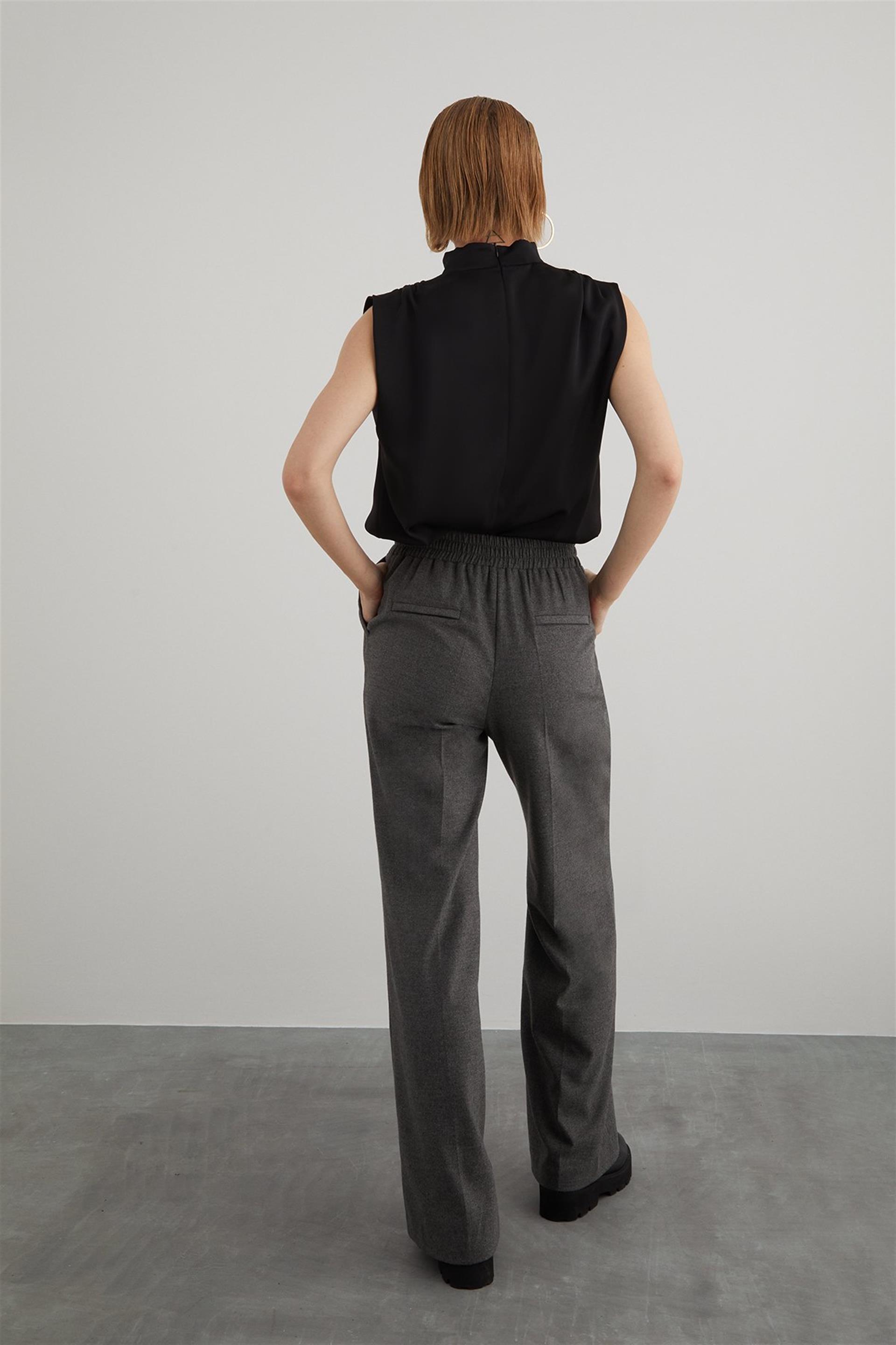 High Waist Elastic Comfortable Fit Gray Palazzo Pants