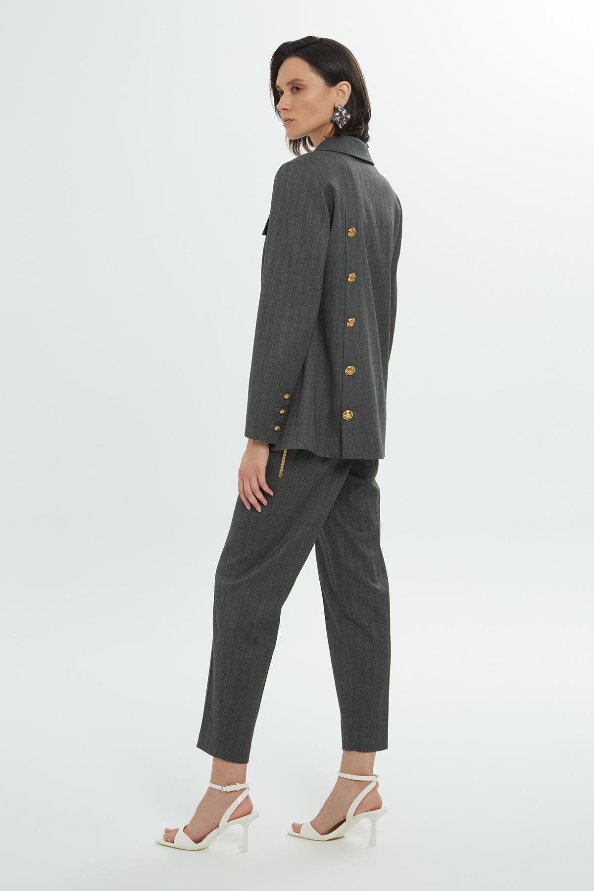 İç Bel Lastikli Bol Paça Gri Pantolon