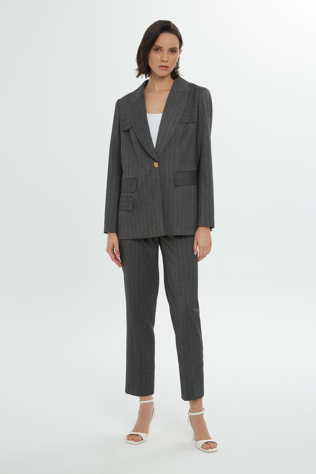 İç Bel Lastikli Bol Paça Gri Pantolon